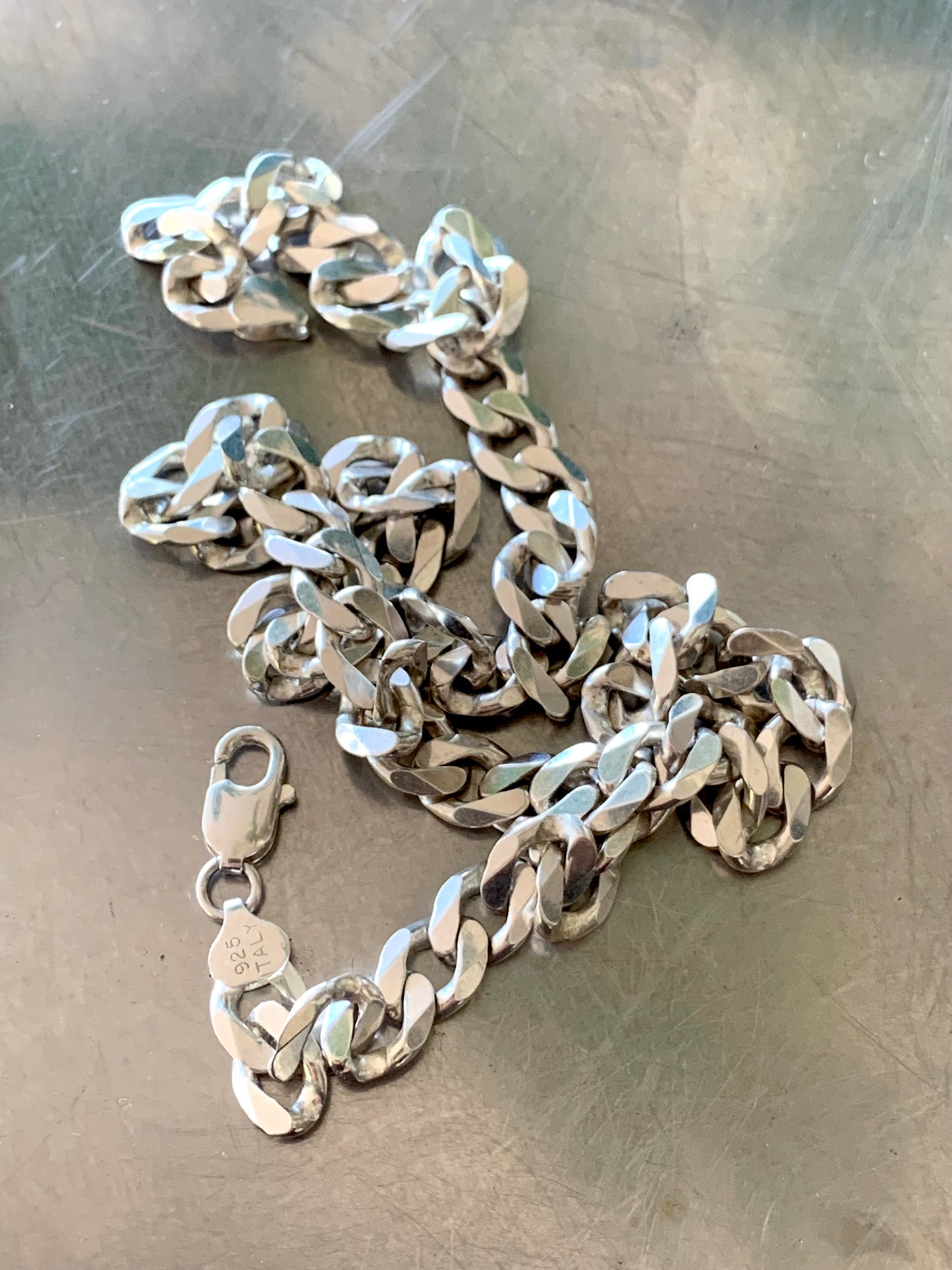 .925 1990s 56cm solid 77 gram heavy chunky Italian sterling silver perfect Italy marked oversized flat curb link chain necklace