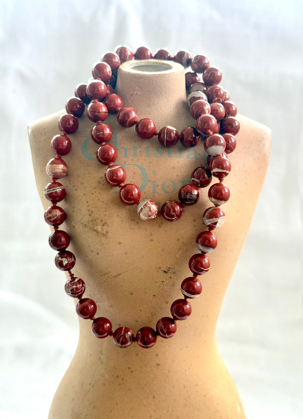 .75cm long Red Jasper gemstone bead boho lux necklace