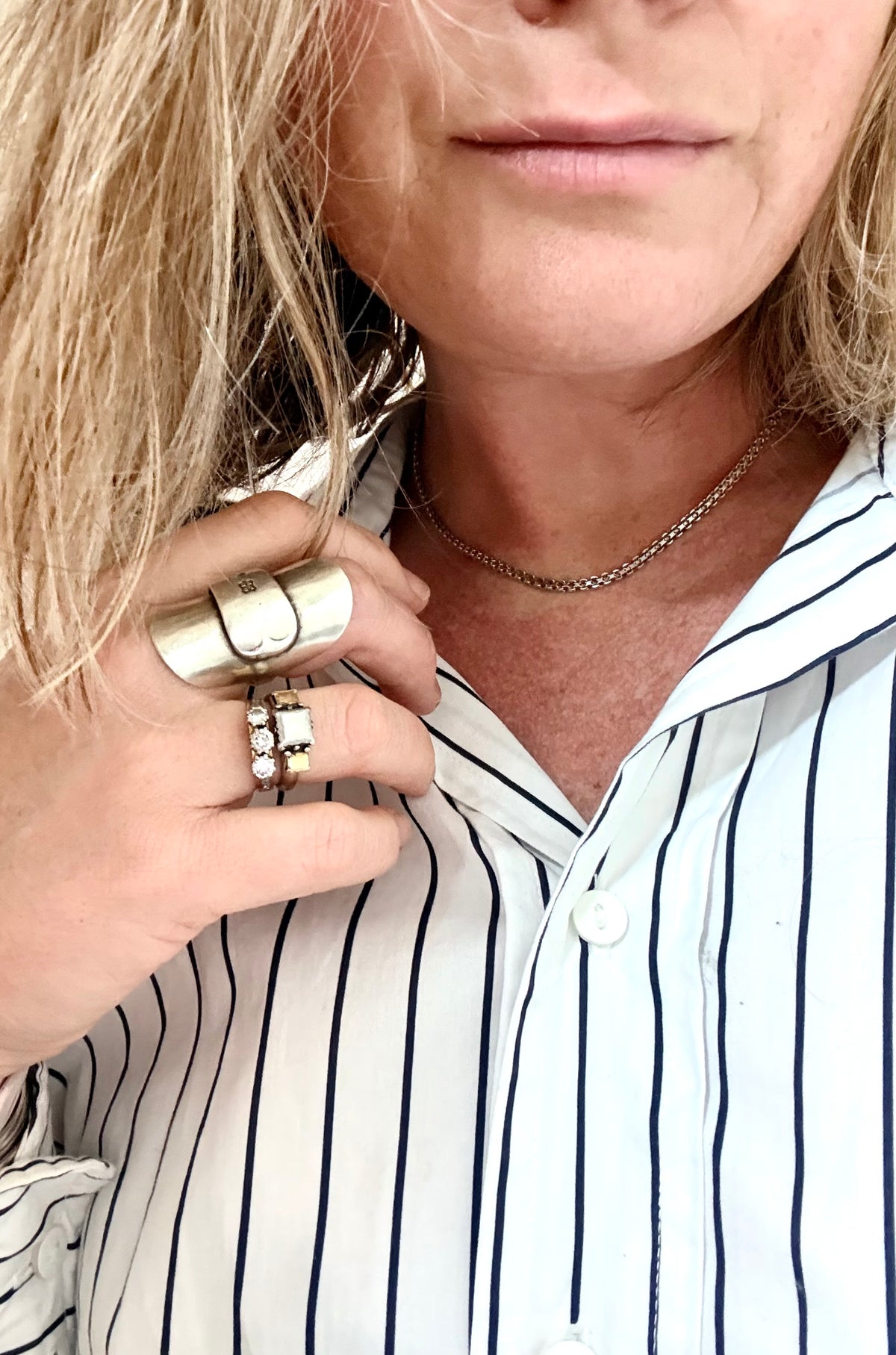 .1960s .1970s .925 modernist geometric form fancy form star form flat link track link segment link solid silver fancy chain necklace