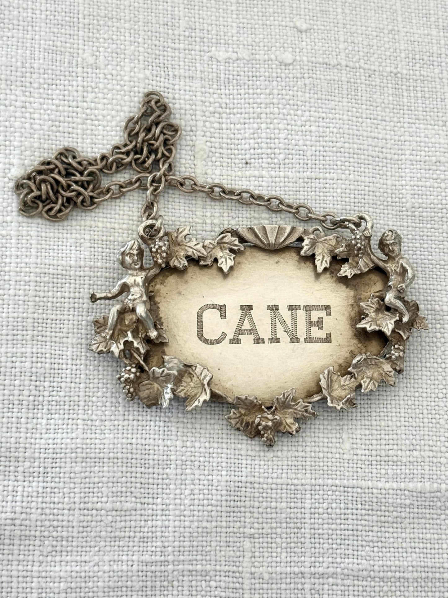 .1969 .925 Baroque revival hallmarked sterling silver Cane alcohol London circa 1969 vintage silver decanter label