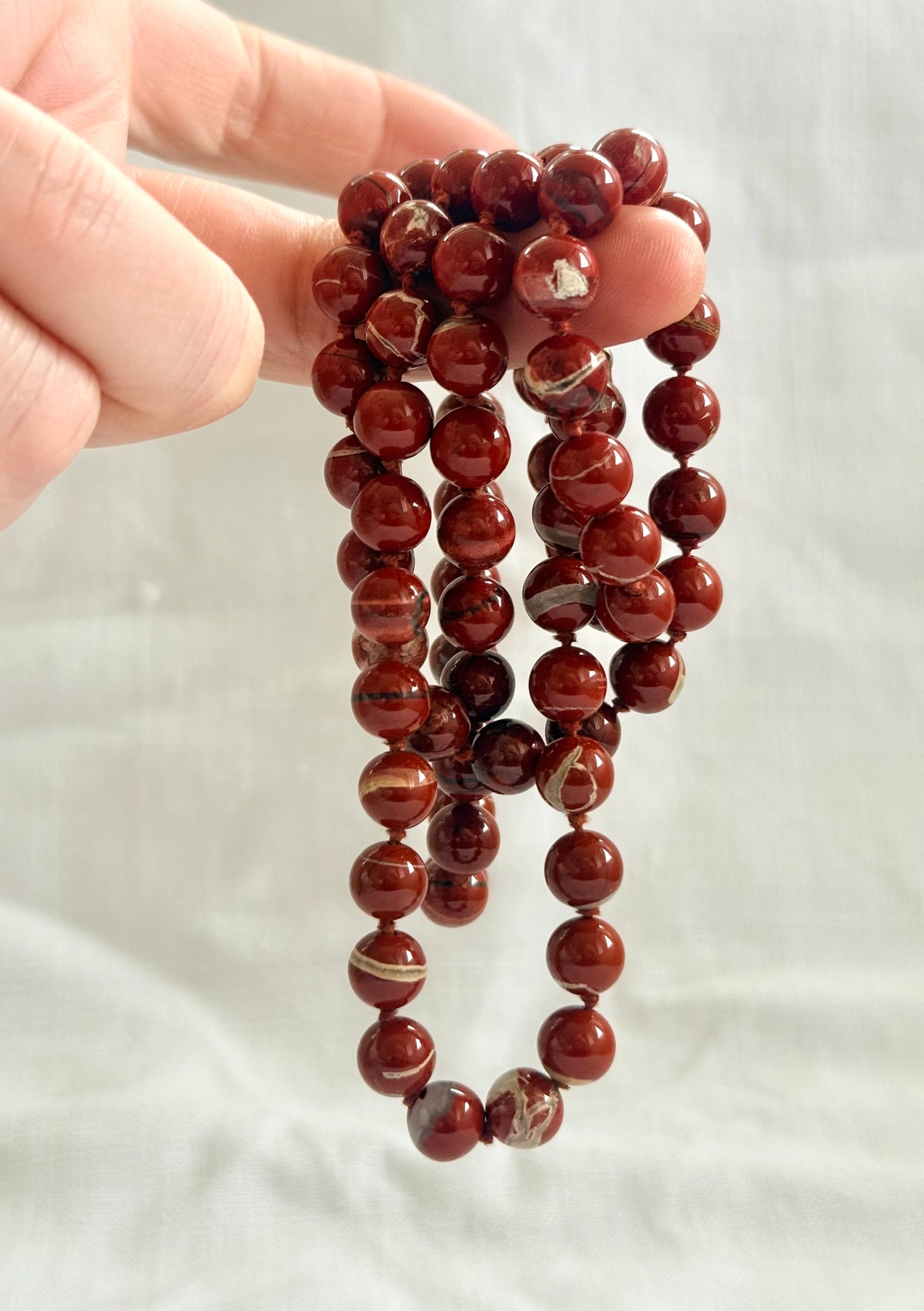 .75cm long Red Jasper gemstone bead boho lux necklace