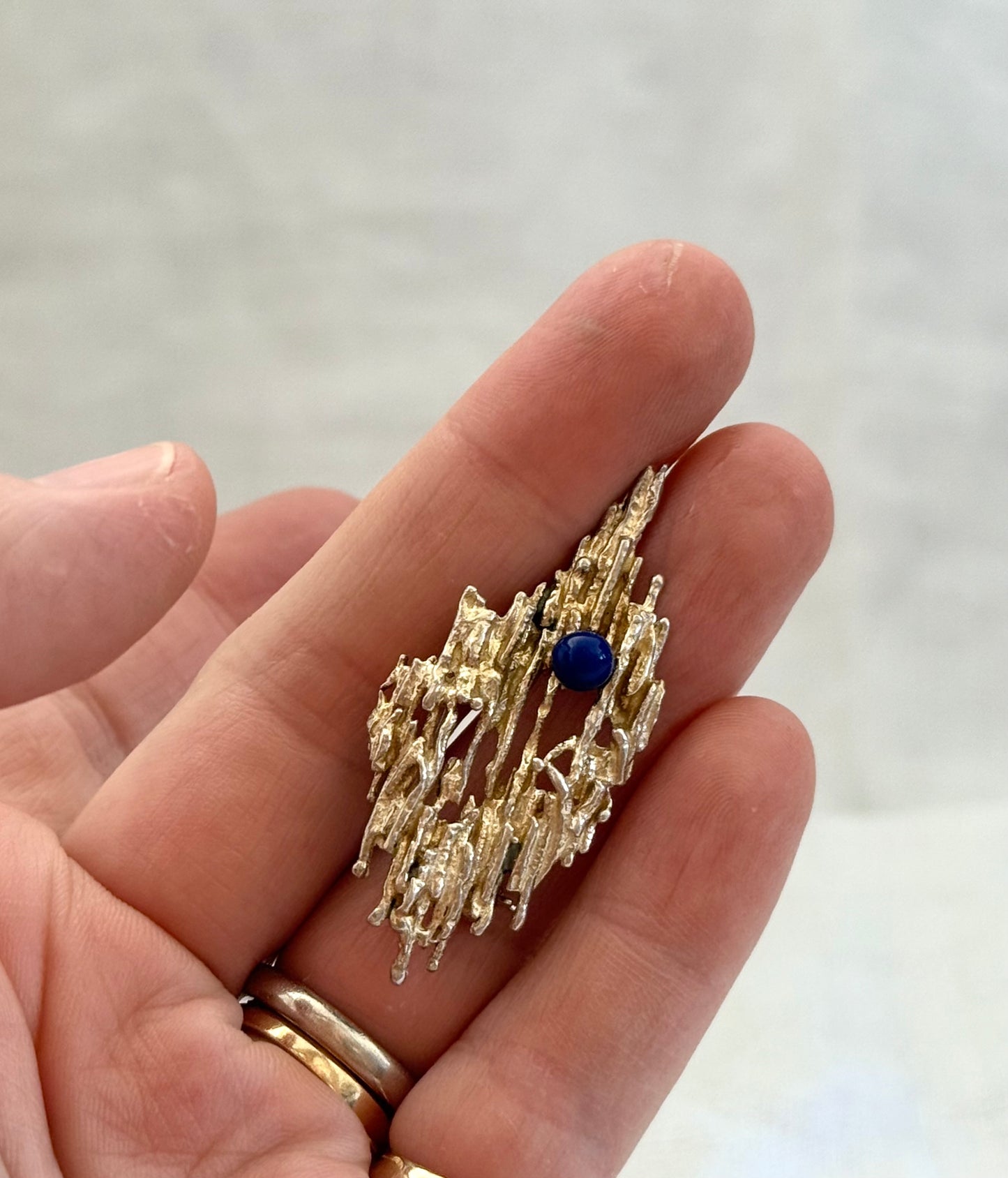 .1950s .1960s .925 brutalist Denmark silver Hermann Siersbol Lapis Lazuli designer wearable art brooch