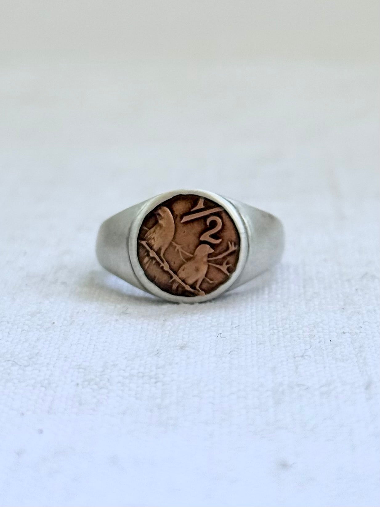 .925 .1970s .1980s 1/2 cent South African artisan made solid silver signet ring