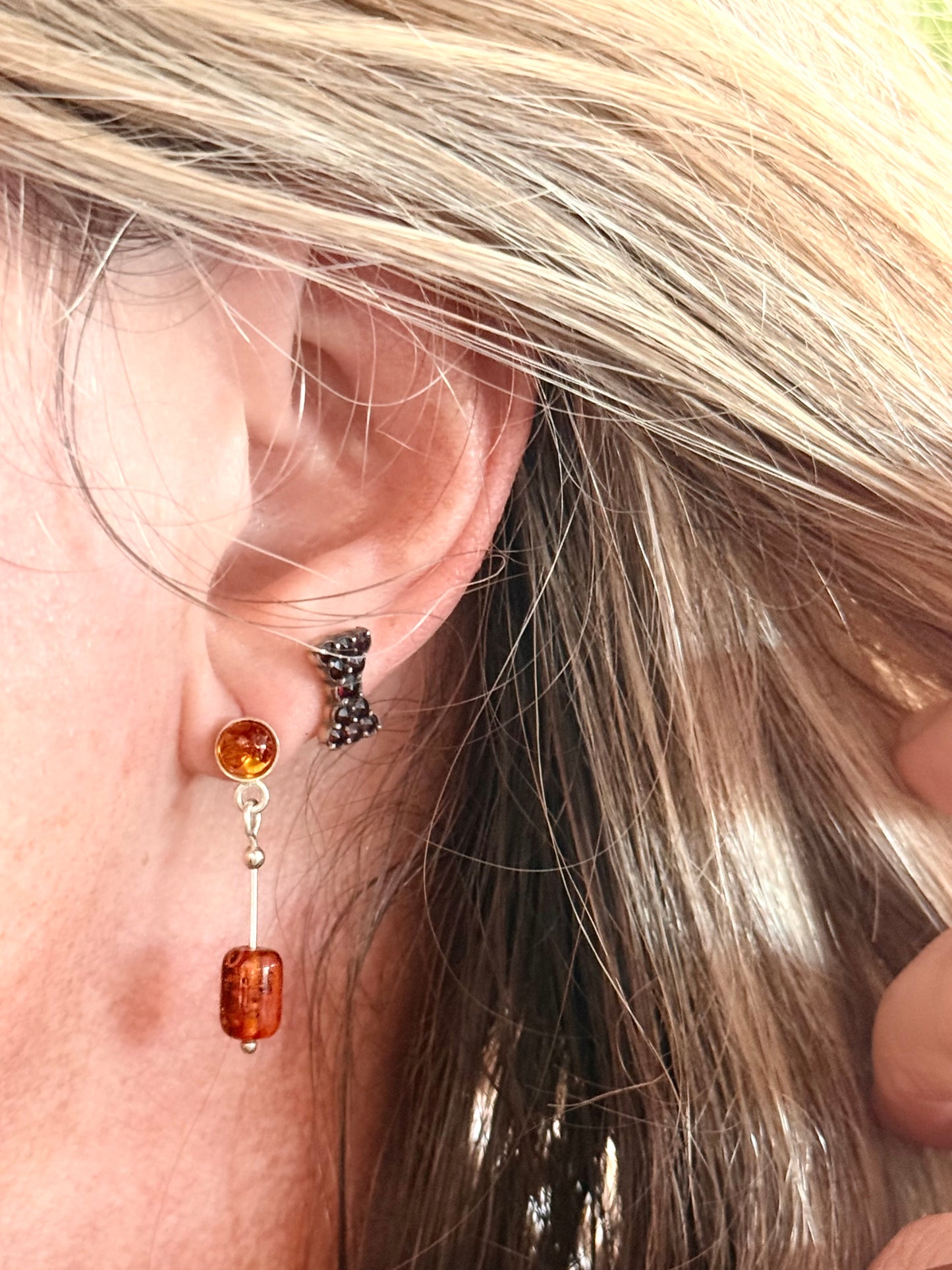 .925 Amber gemstone dangle earrings