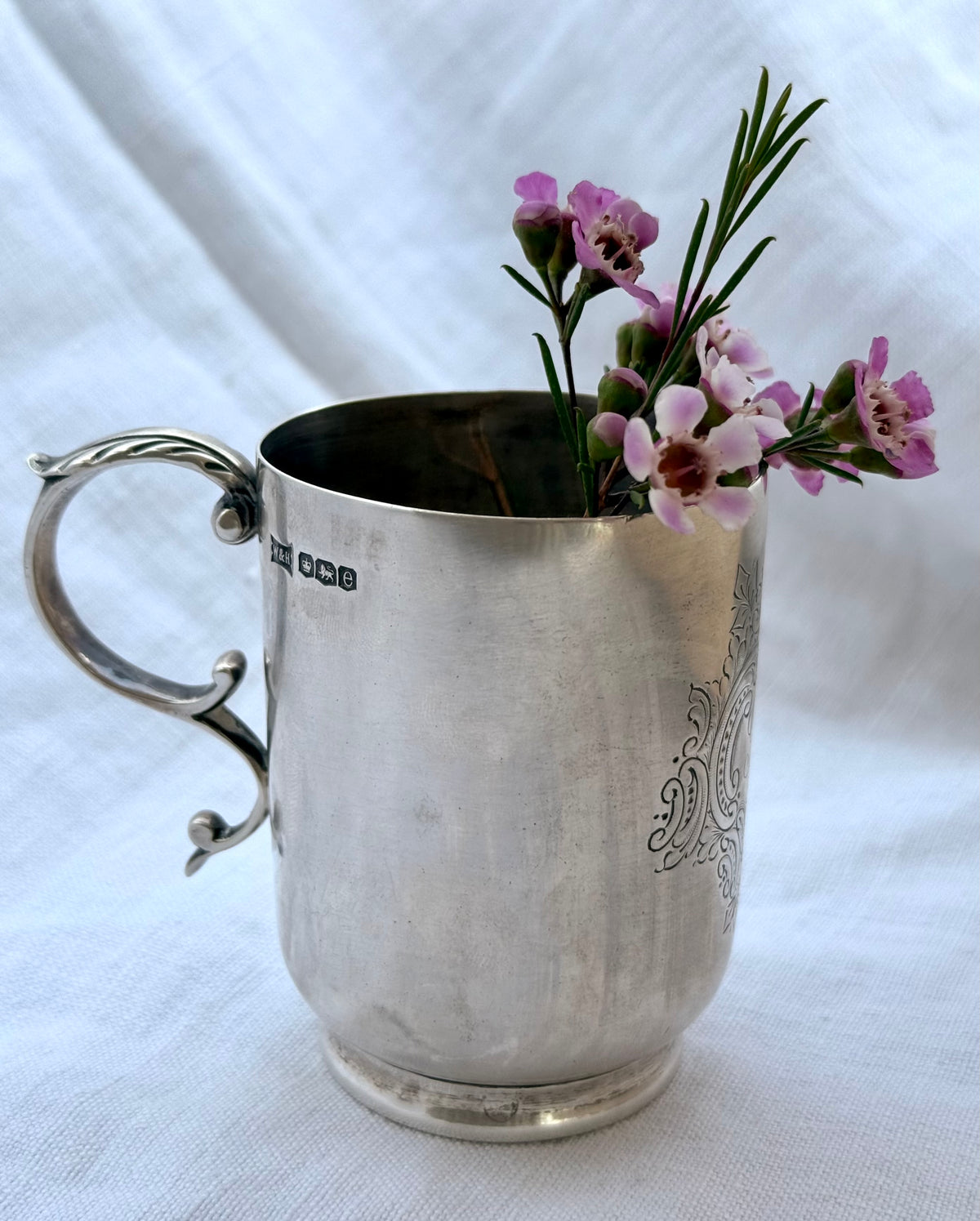 .1922 .925 antique Edwardian solid sterling silver Christening cup Walker & Hall hallmarked silver cup vessel beaker