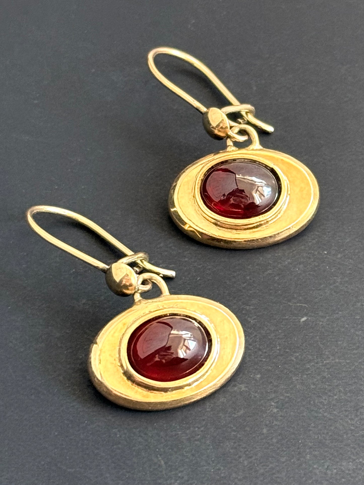 .15ct rose gold .1942 .625 gold Garnet cabochon gemstone collectors oval heirloom cufflink drop dangle earrings