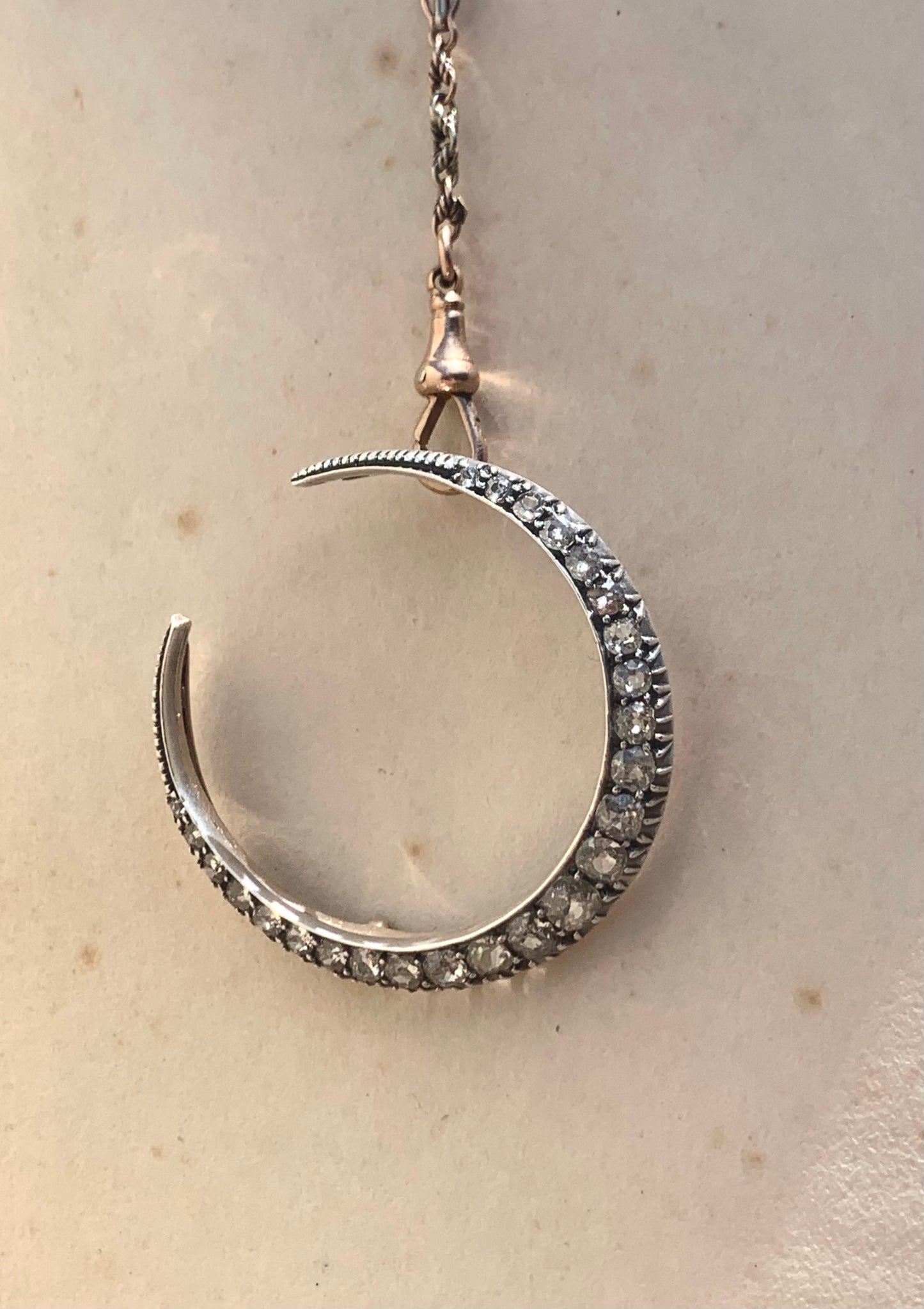 .1800s .2.78ct diamond 9ct Victorian silver collectors Antique Celestial mine cut diamond sought after large crescent Victorian moon brooch
