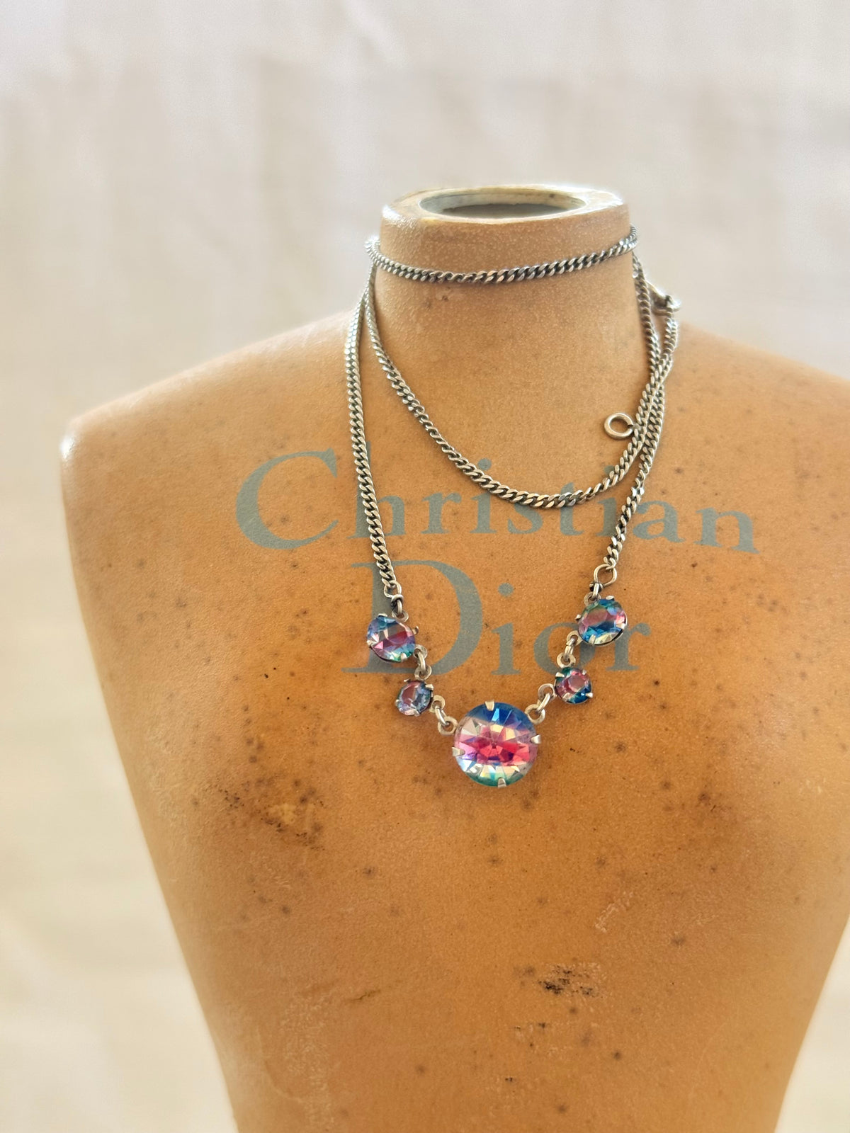.1920s .1930s Art Deco Iris Glass Riviera .835 silver chain necklace
