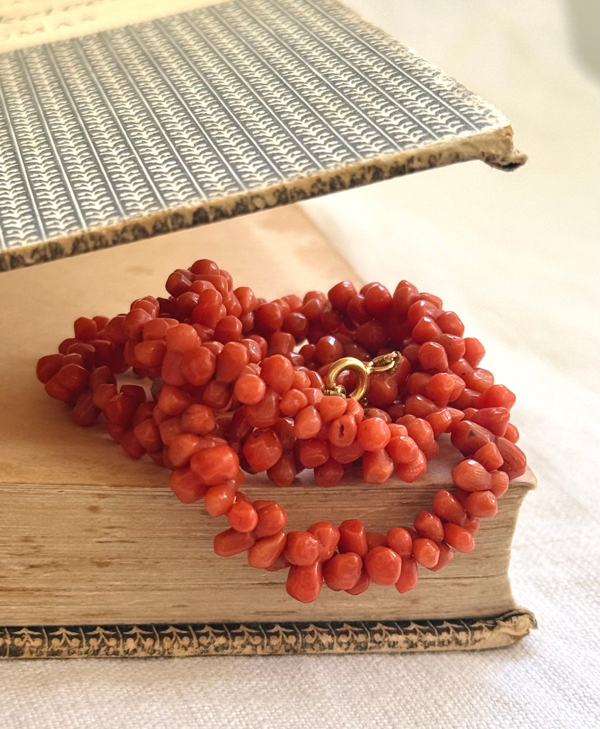 .1800s .1900s .375 .9ct gold Natural Salmon carved Coral dogbone bead Coral treasured heirloom necklace