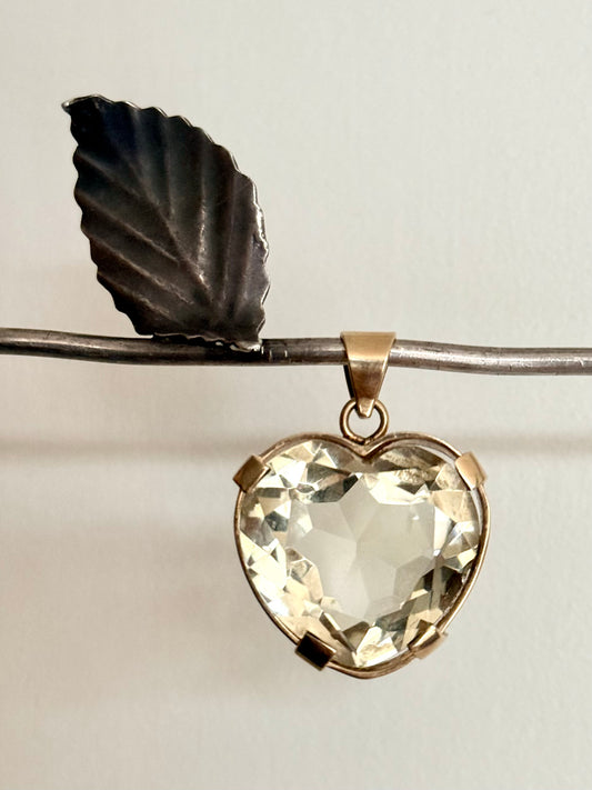 .1970s .1980s .25ct gemstone heart .9ct gold large heart light shade Smoky Quartz solid gold heart statement gemstone pendant