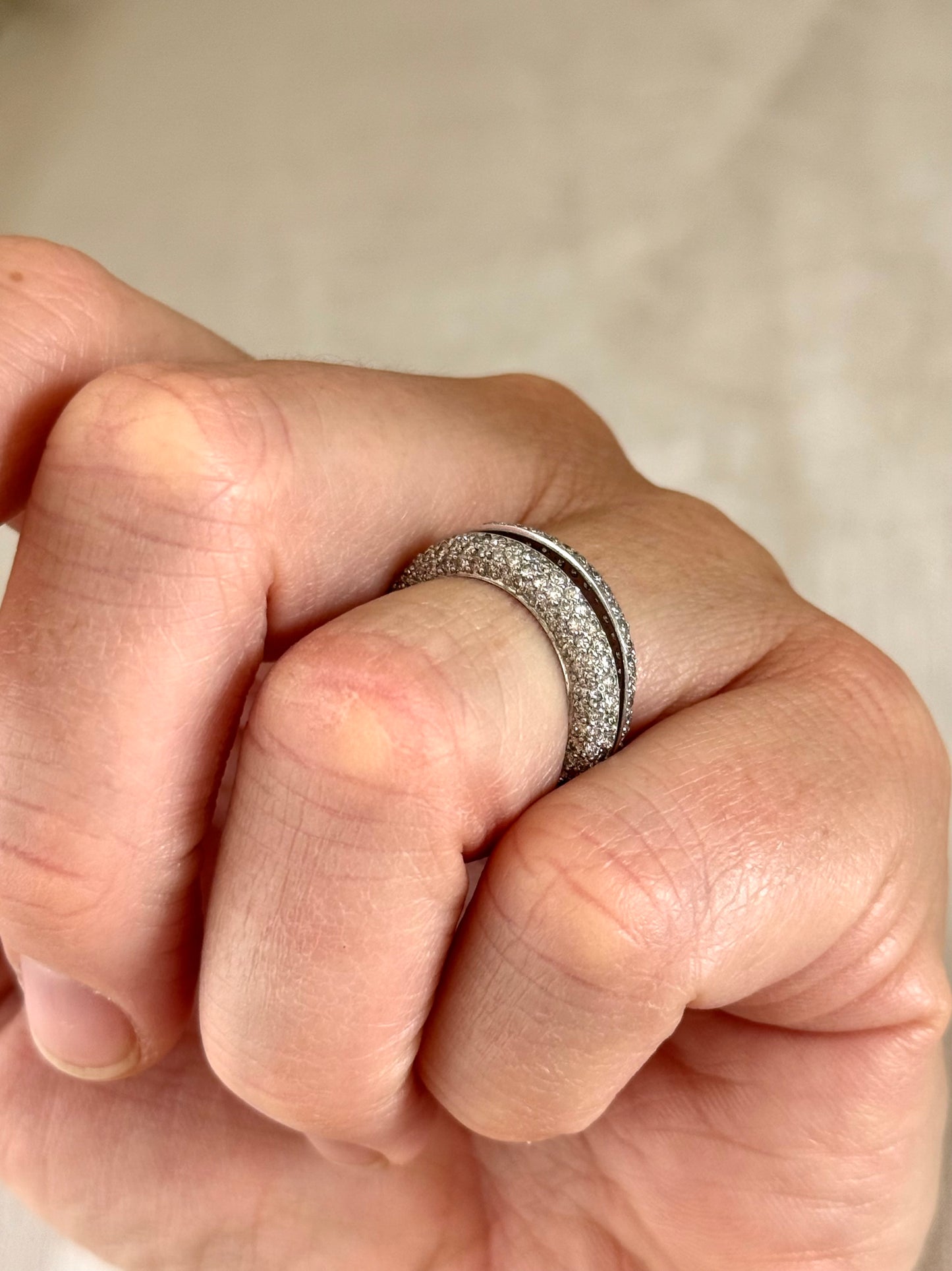 .18ct white gold 260 diamond domed 3 row Micropavé double ring band