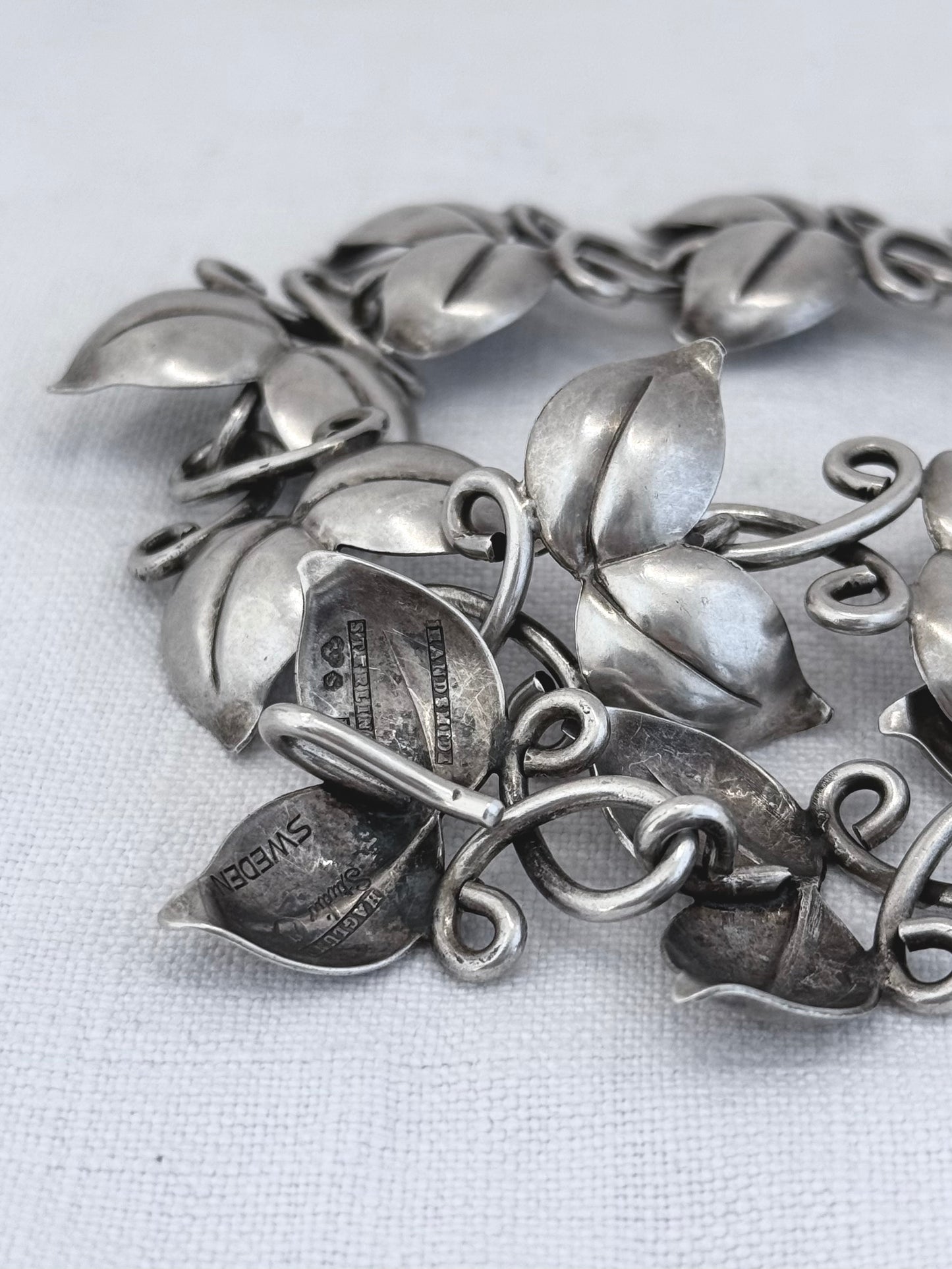 .1946 .925 designer mid century modern double leaf solid sterling silver modernist Scandinavian Swedish Haglund designer heirloom statement necklace
