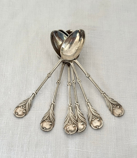 .1906 .925 antique solid sterling silver fancy Edwardian Sheffield England 6 demitasse coffee spoon set by Joseph Rodgers
