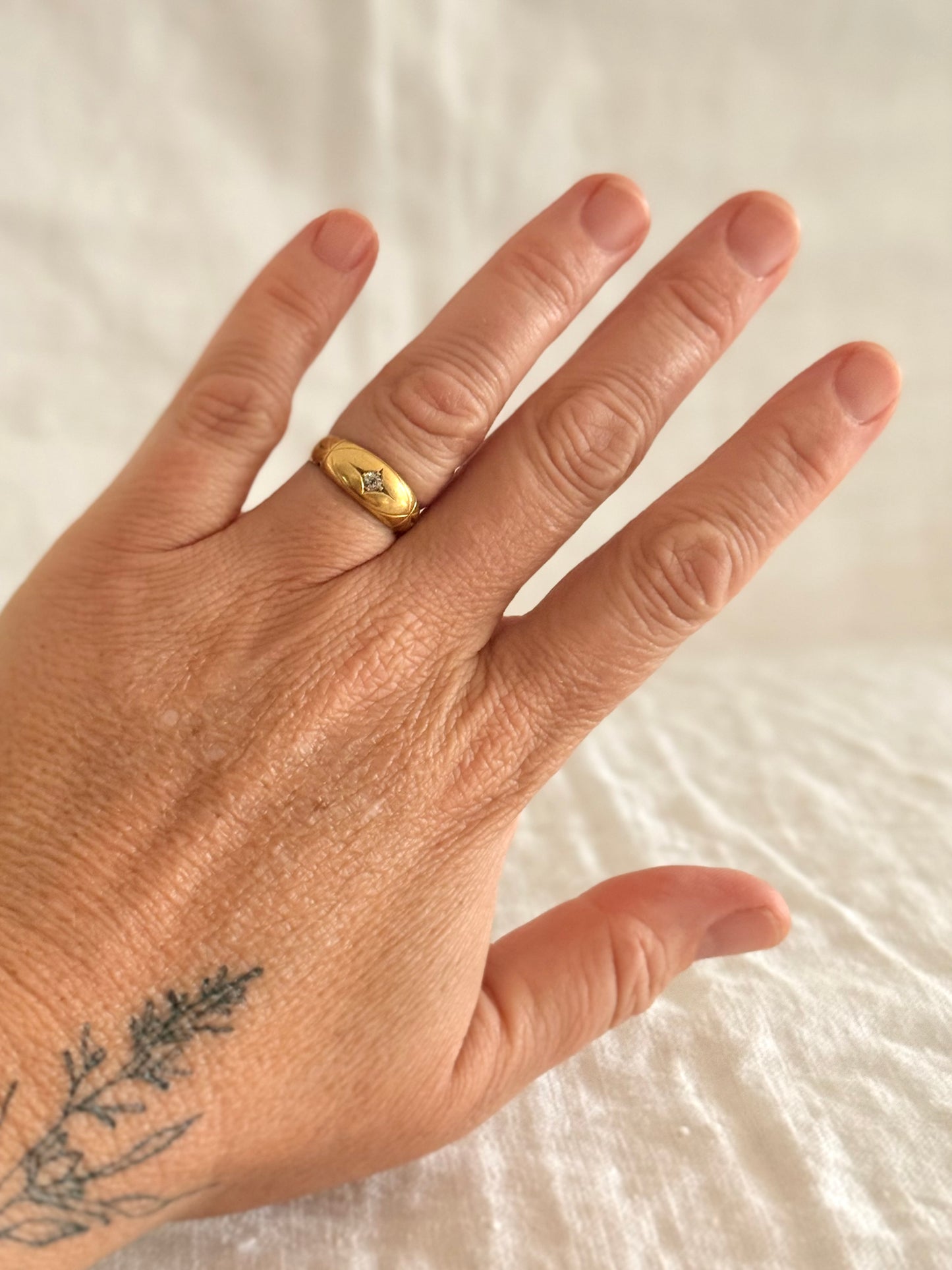 .1892 .18ct .1 diamond Chester circa 1892 fancy star starburst diamond gypsy band high carat gold engagement wedding commitment ring
