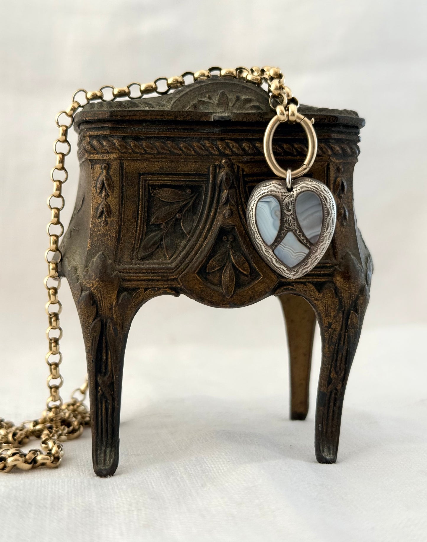 .1860s .1870s .925 antique Victorian lace agate puffy heart rare desirable pebble stone sweetheart love token pendant