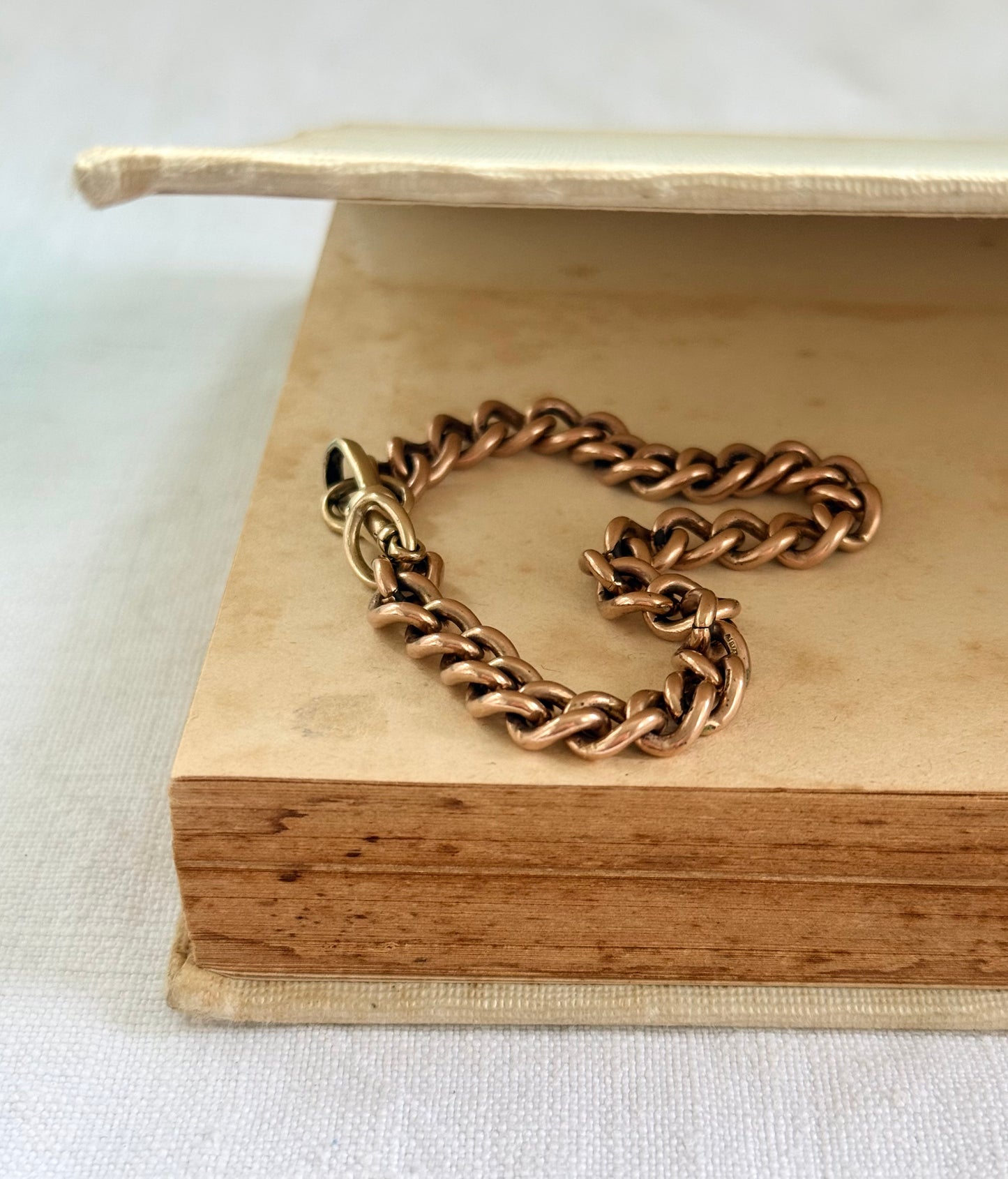 .375 .9ct solid rose gold heirloom English hallmarked 9ct gold fob chain curb chain bracelet extension link