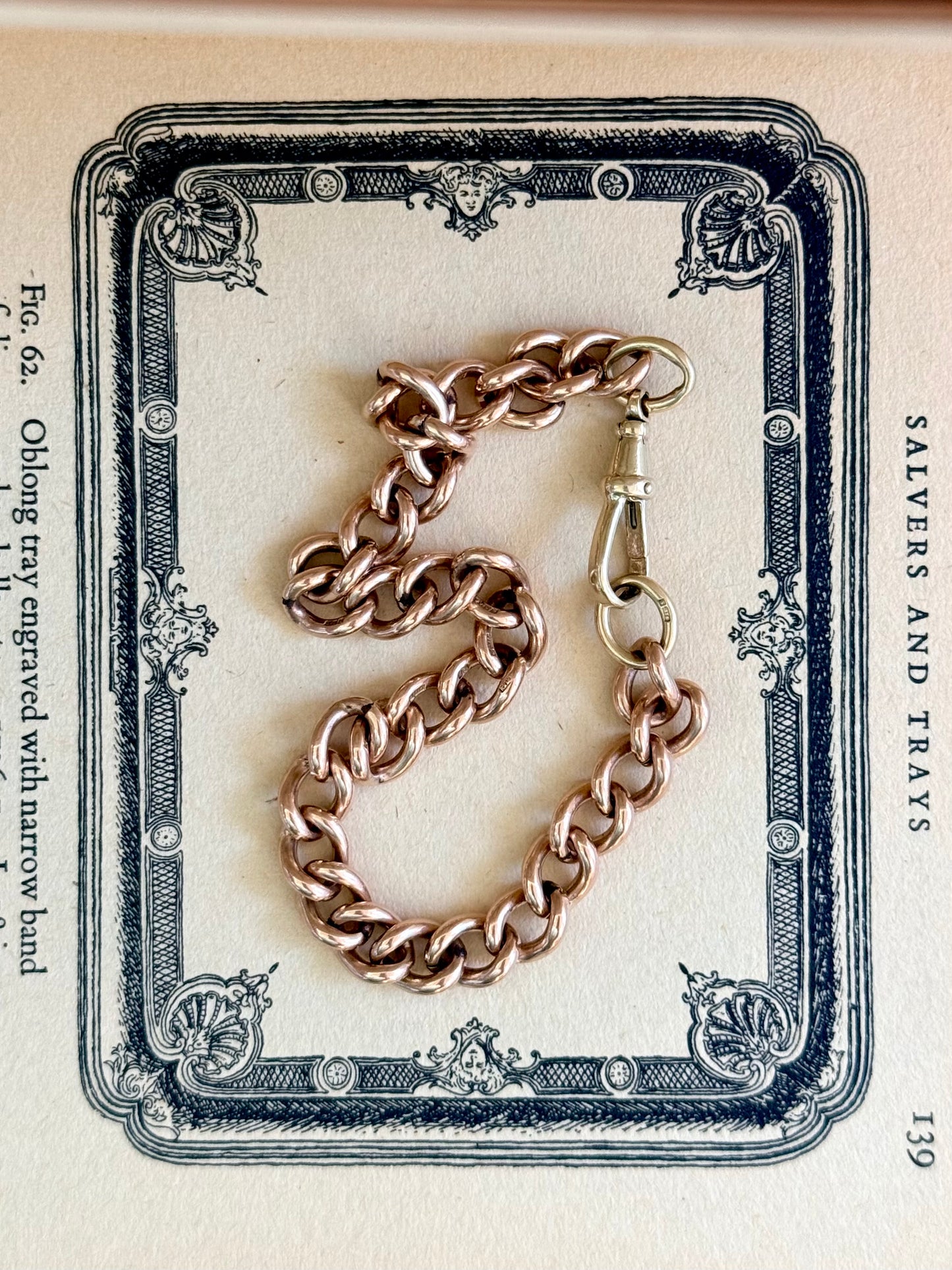 .375 .9ct solid rose gold heirloom English hallmarked 9ct gold fob chain curb chain bracelet extension link