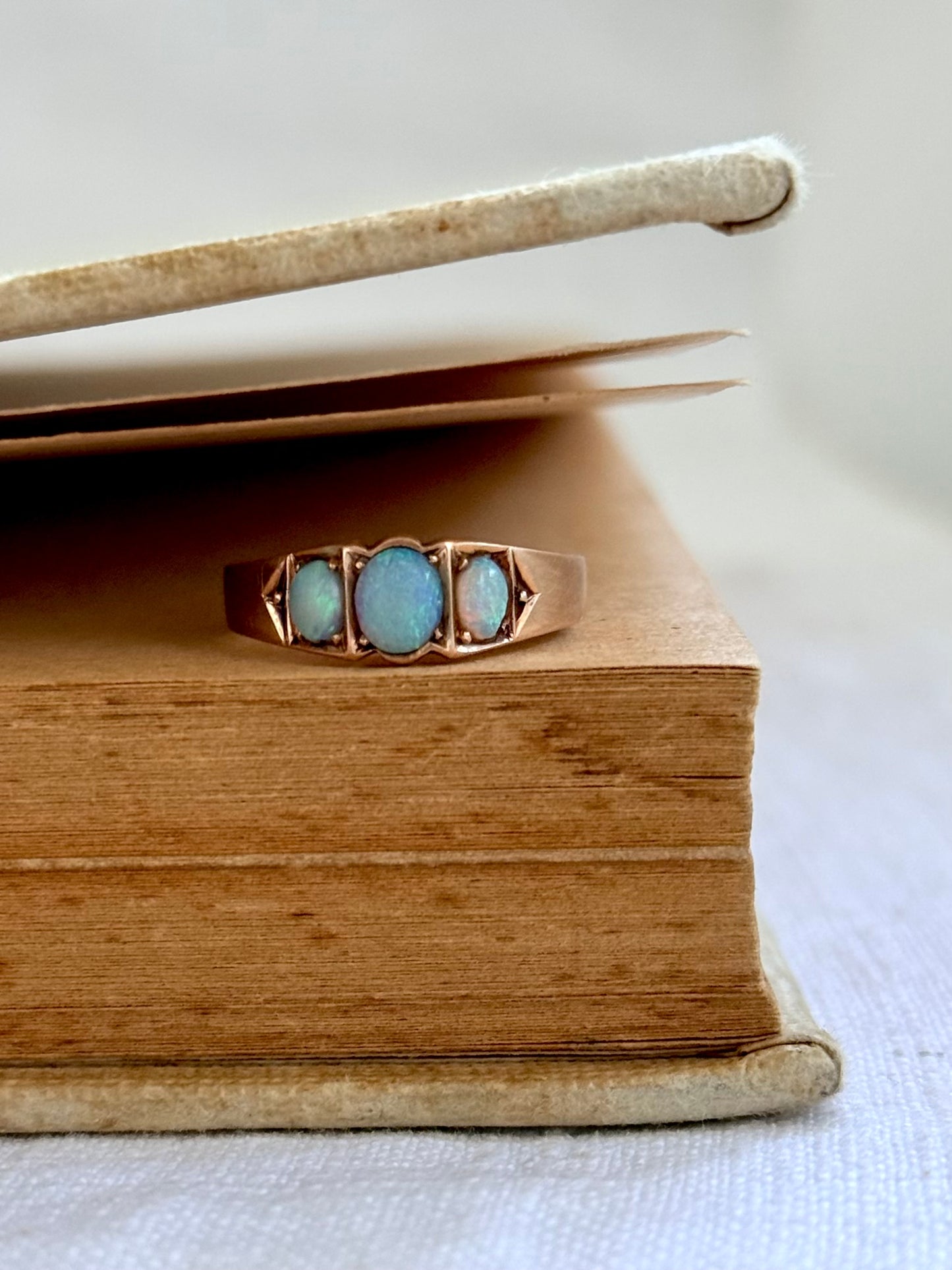 .14ct .1900s . 1920s .antique .3 opal antique Edwardian .585 marked rose gold architectural dress ring