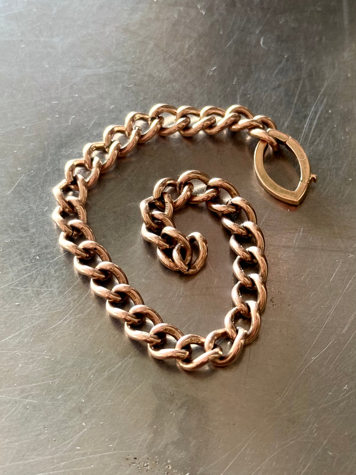 .375 .9ct heirloom classic solid rose gold hallmarked fob chain curb chain bracelet extension chain