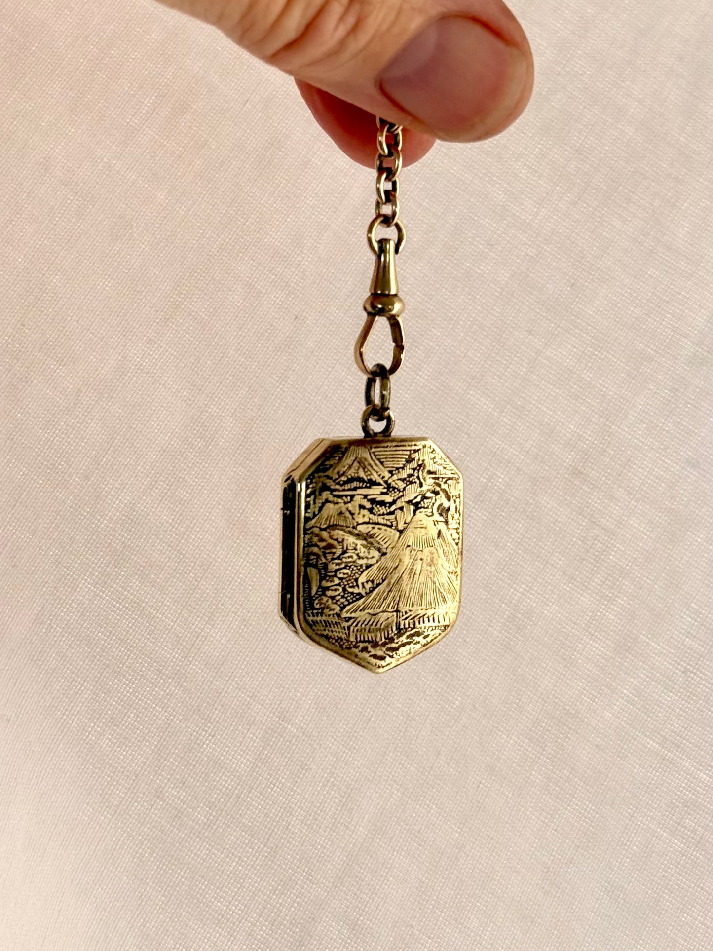 .1880s .1890s Antique rare and desirable Japanese Bronze Gold enamel Shakudo inlay artisan pendant locket