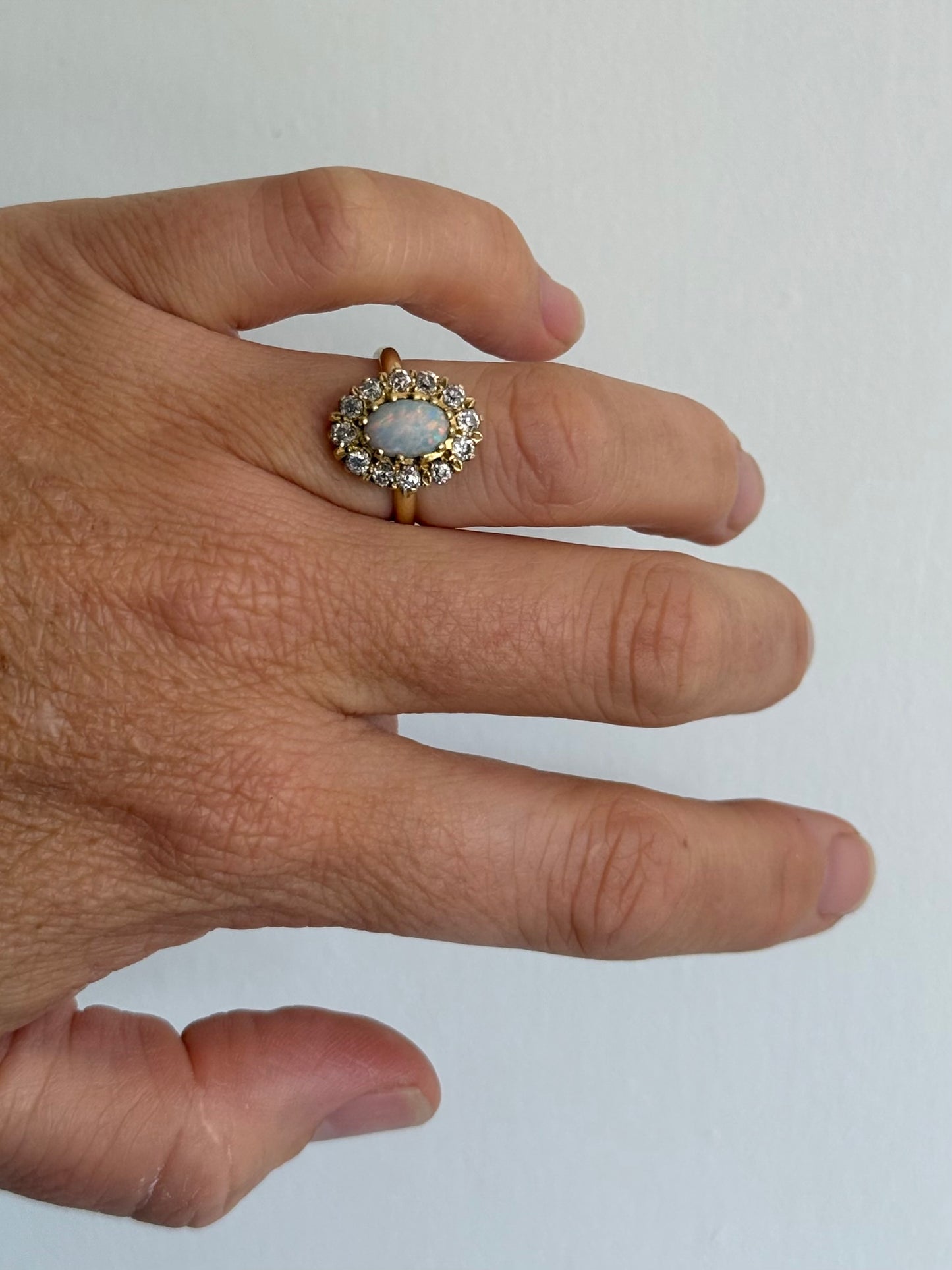 .18ct .12 diamonds 1900s magnificent antique Edwardian Opal and Diamond halo rosette beautiful heirloom dress ring