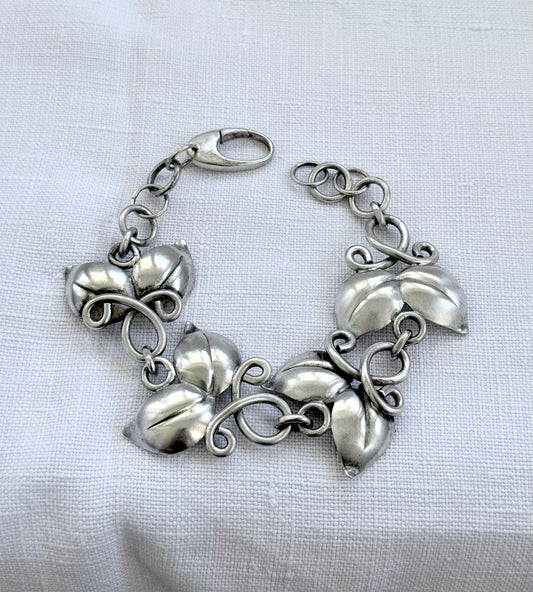 .1946 .925 Scandinavian Swedish MCM leaf solid sterling silver modernist Birger Haglund designer heirloom bracelet