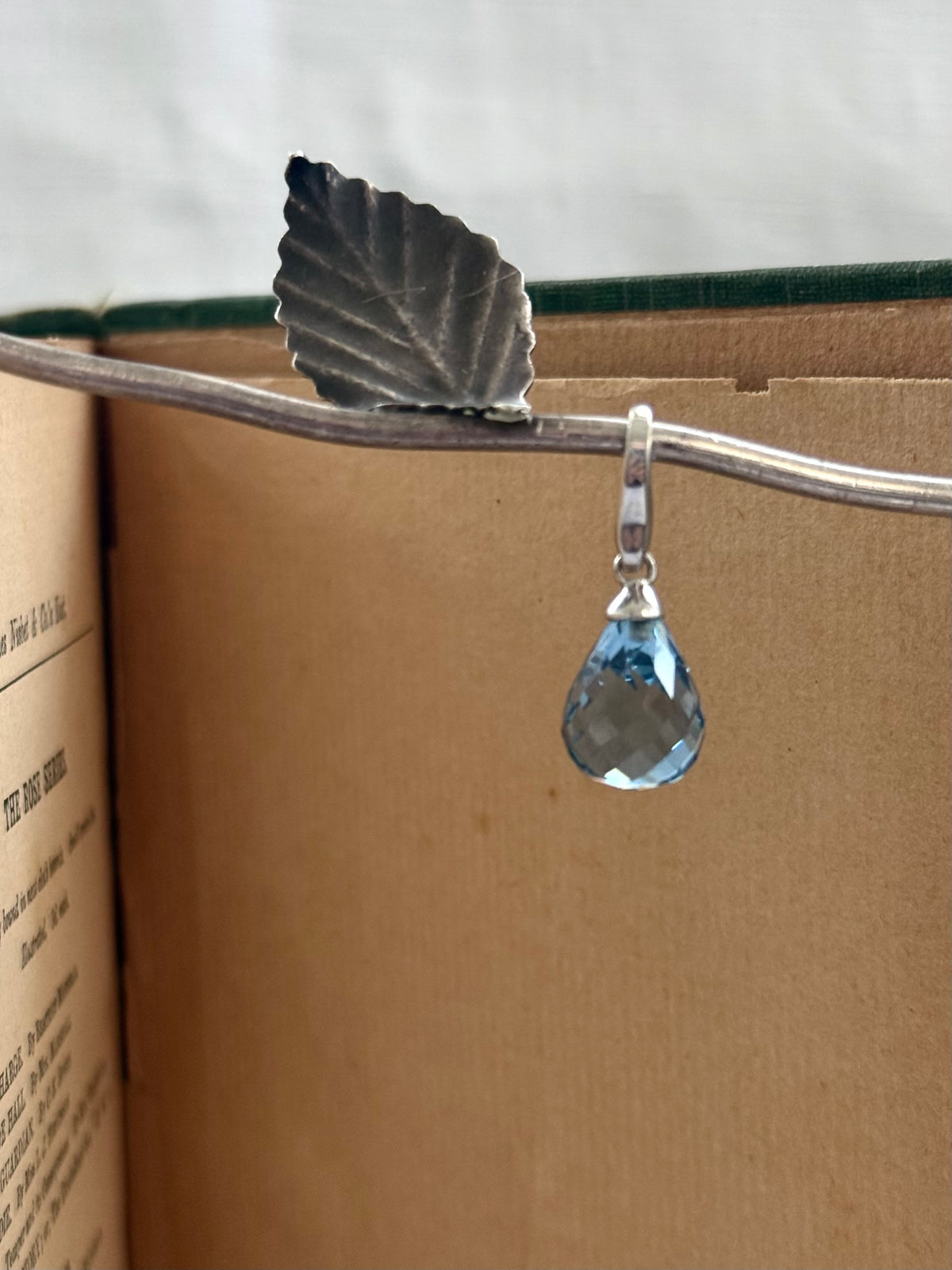 .925 Italian Giorgio Martello of Milano Italy blue teardrop crystal charm faceted briolette aqua blue clip on dangle