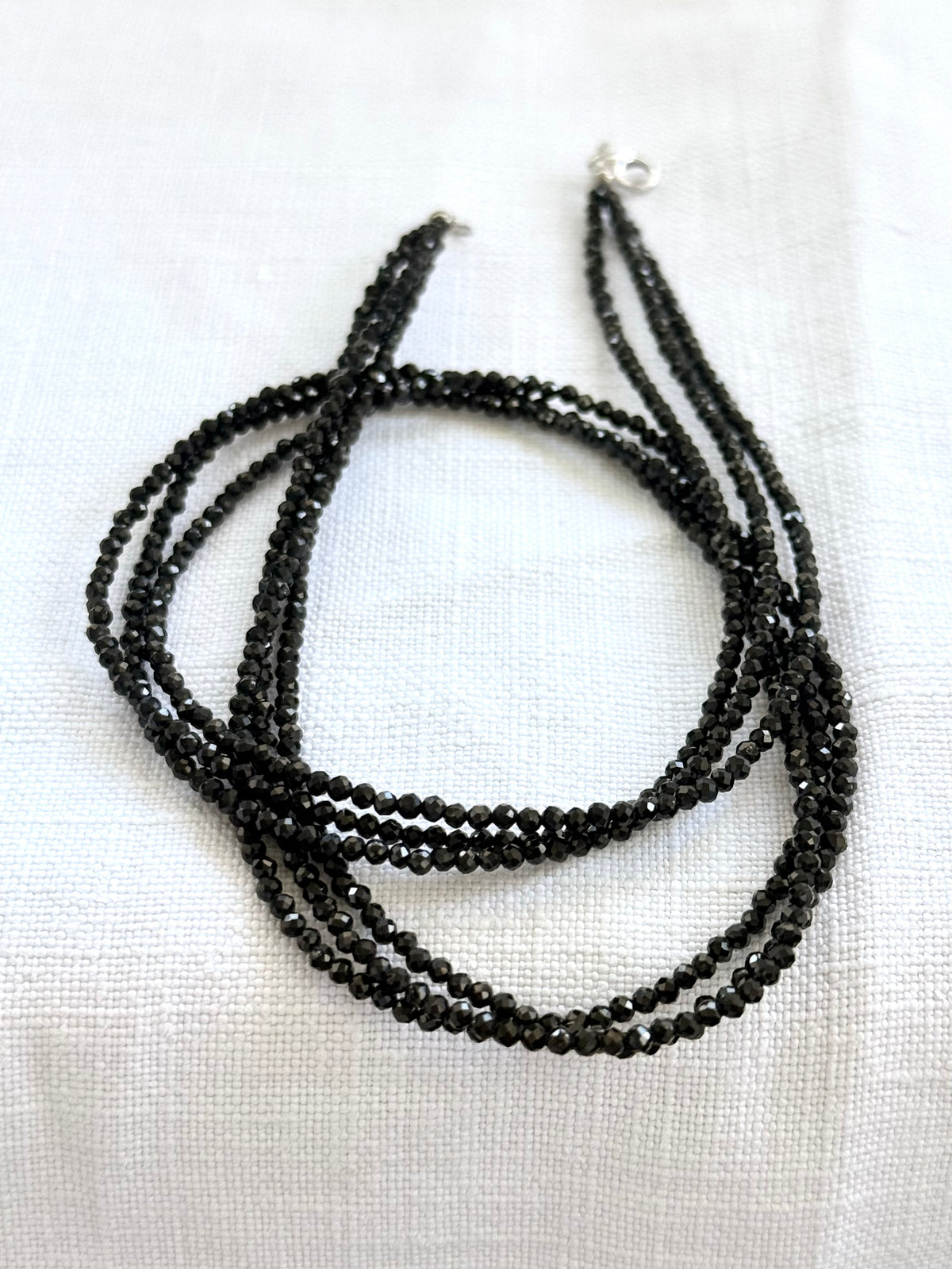 .3strand .925 silver black onyx Natural Faceted micro onyx gemstone Bead multi strand glitzy gemstone Necklace