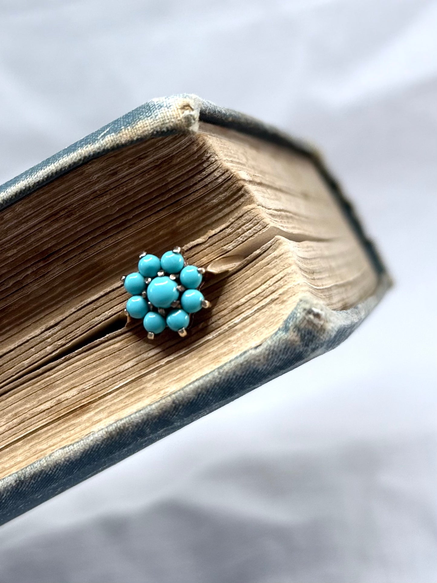 .375 .9ct gold cluster turquoise flower classic precious gemstone gold ring