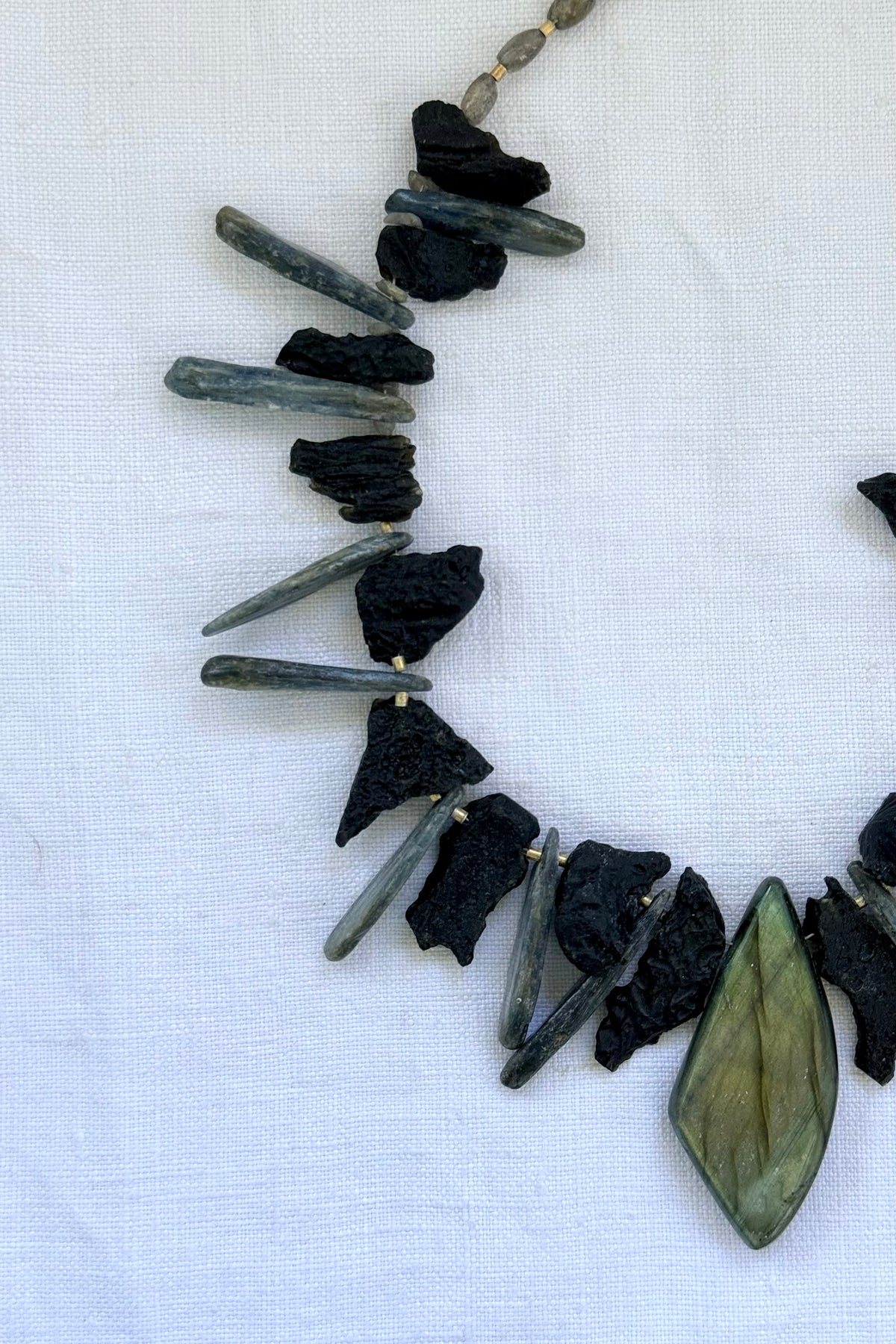 .925 artisan silver Blue kyanite crystals Labradorite abstract bib geological gemstone statement necklace