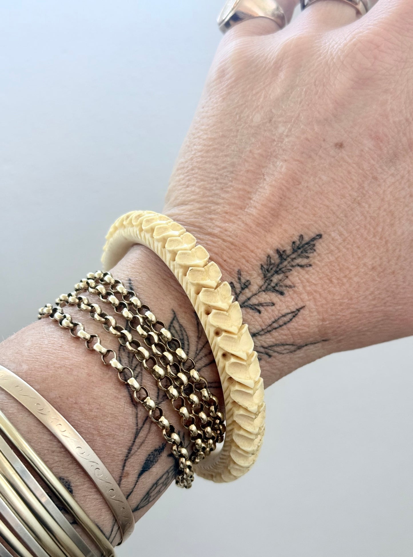 .1800s antique Victorian Romantic hearts love token pre ban ivory bone hand carved Victorian hearts finely pierced high detail carved ivory bone heirloom stack bangle