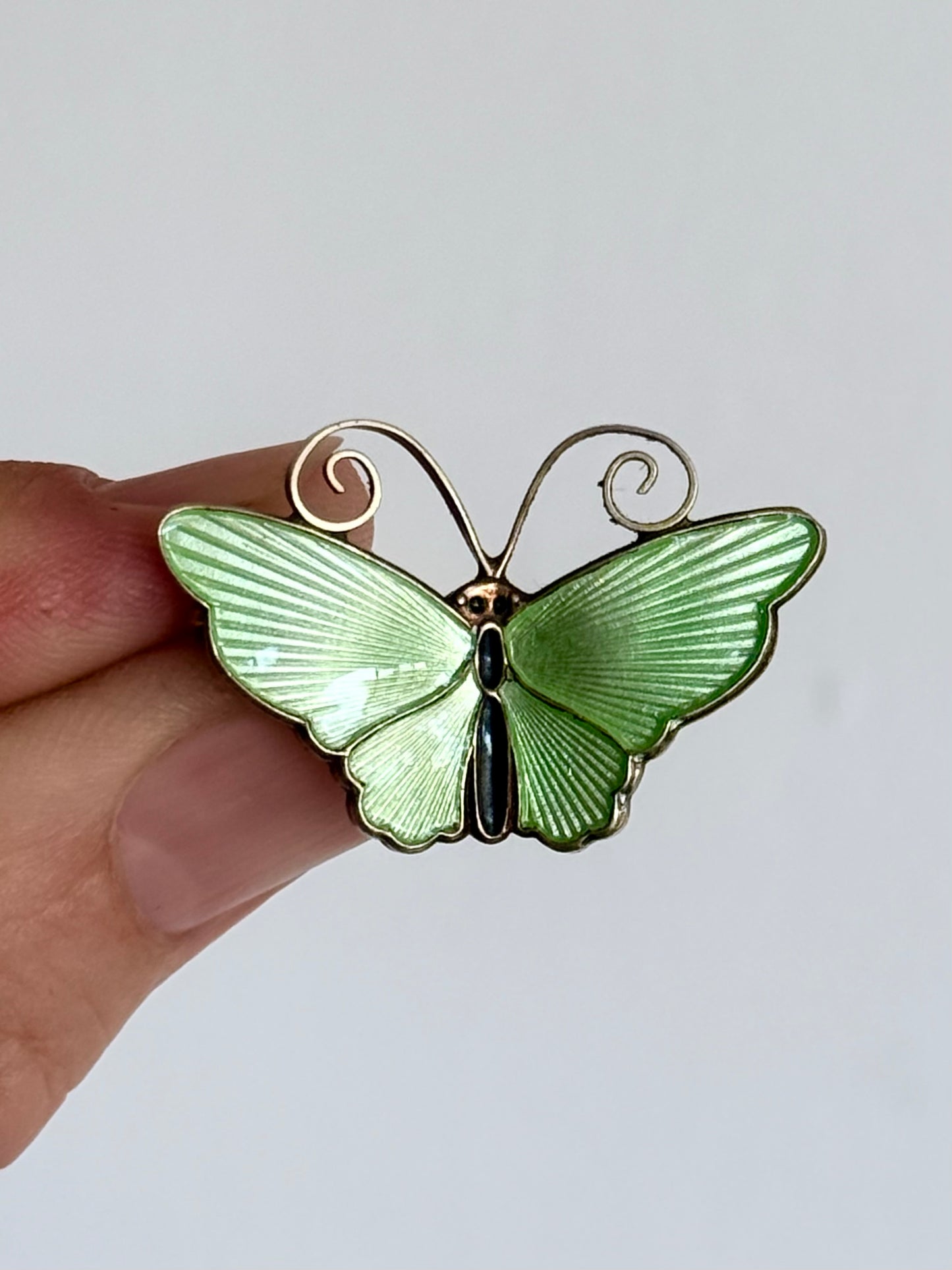 .1950s .925 designer collectors David Andersen butterfly figural fine sterling silver designer rare pastel green enamel butterfly brooch