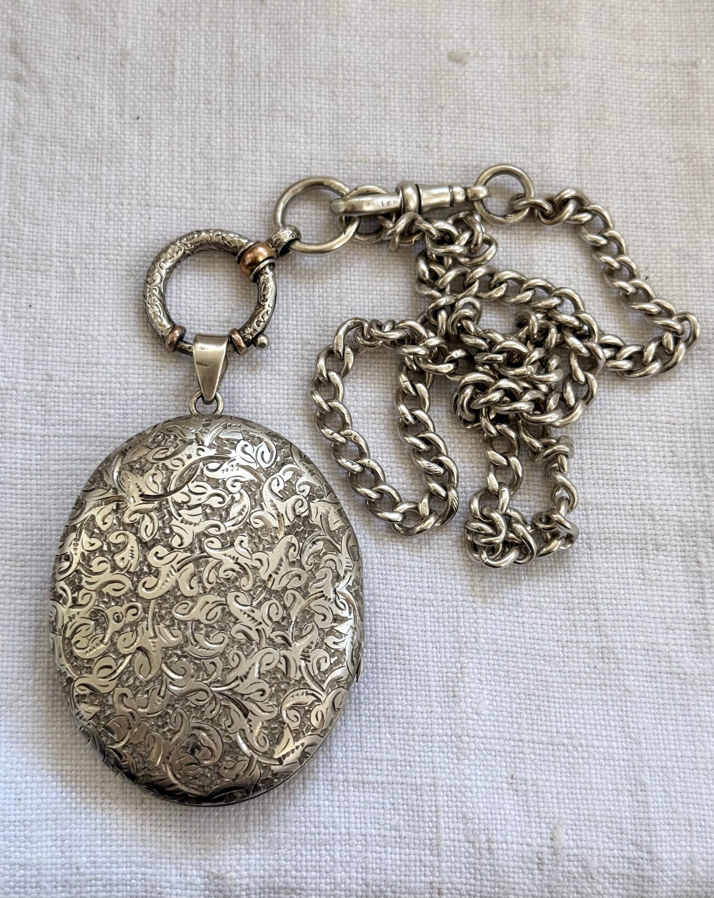 .1900s .1910s .900 .925 silver antique Edwardian solid sterling silver fob chain watch chain curb chain with rare fancy oversized bolt ring spring clasp