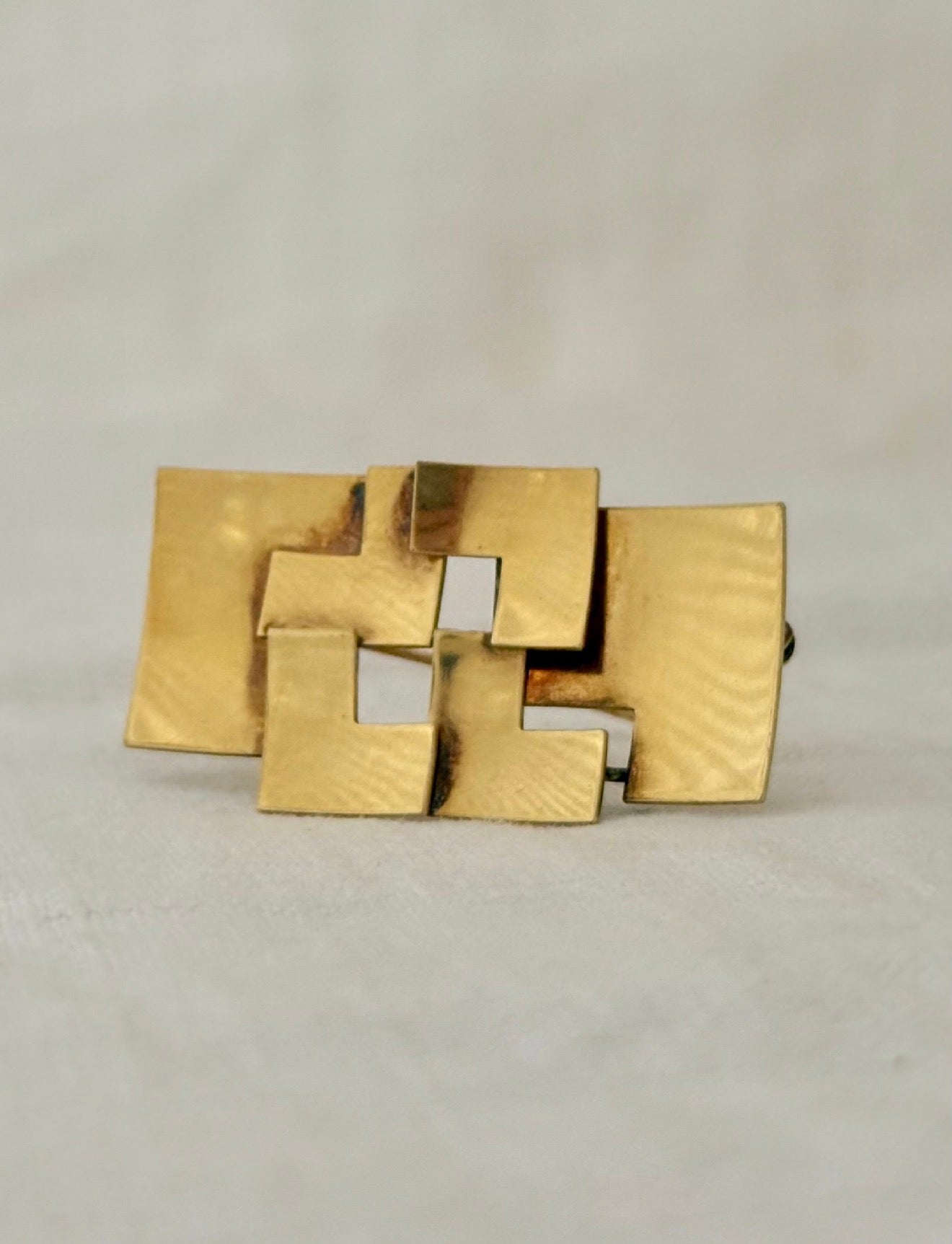 .14ct .1940s .1950s rolled gold designer Art Deco gold geometric rectangular modernist brooch by K&L Kordes & Lichtenfels German design team