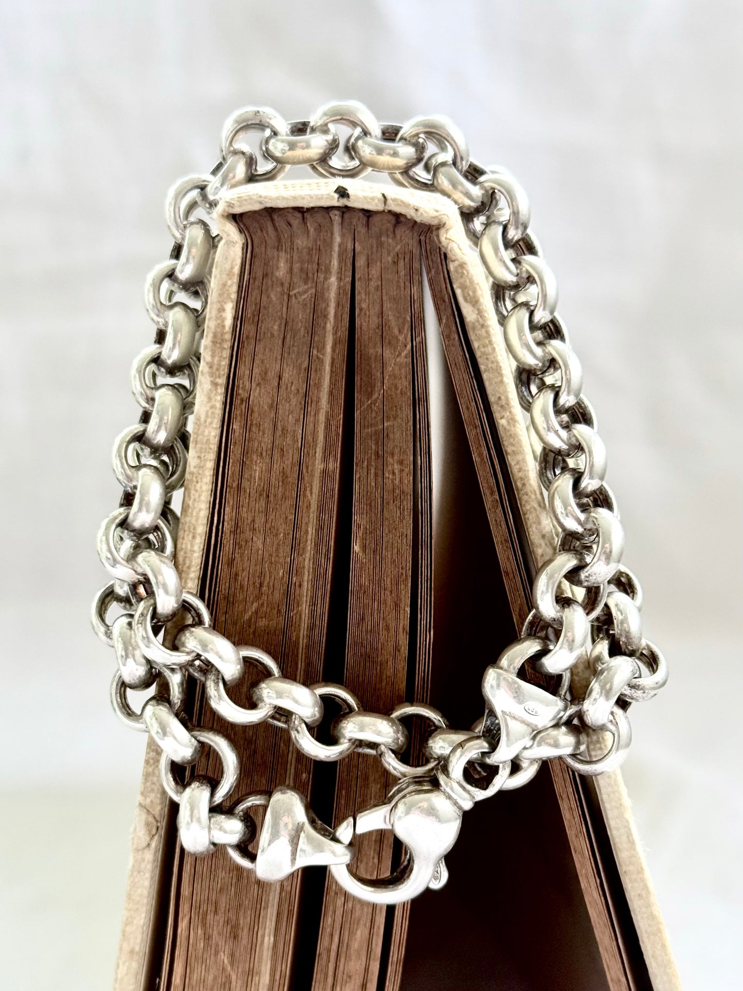 .925 classic modernist silver set chunky sterling silver oversized Rolo link modern lobster clasp modern silver chain necklace