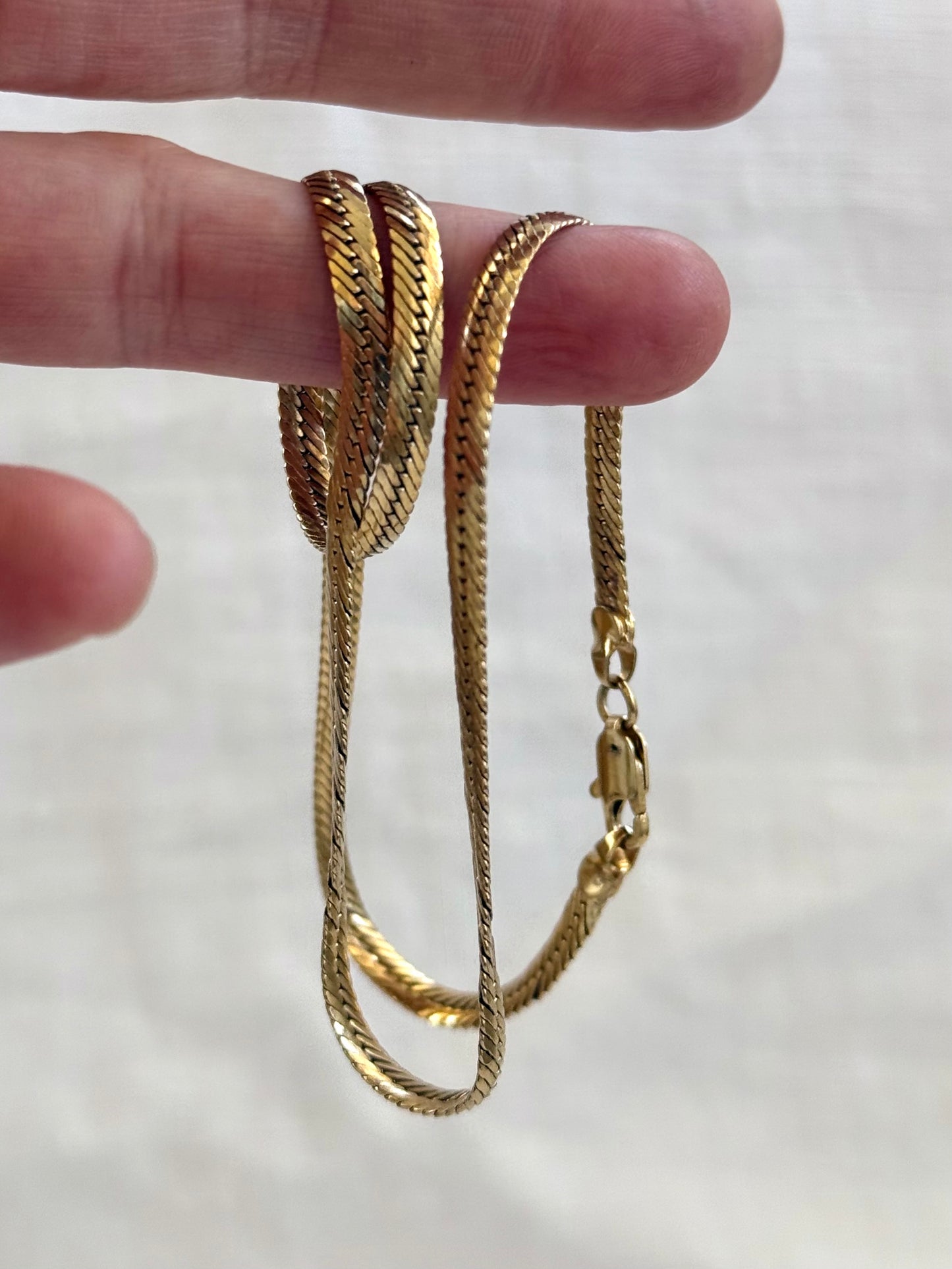 .1980s .375 .9ct gold modernist flat link solid luxury tight link flat link yellow gold classic snake chain link luxury 4mm wide gold chain necklace