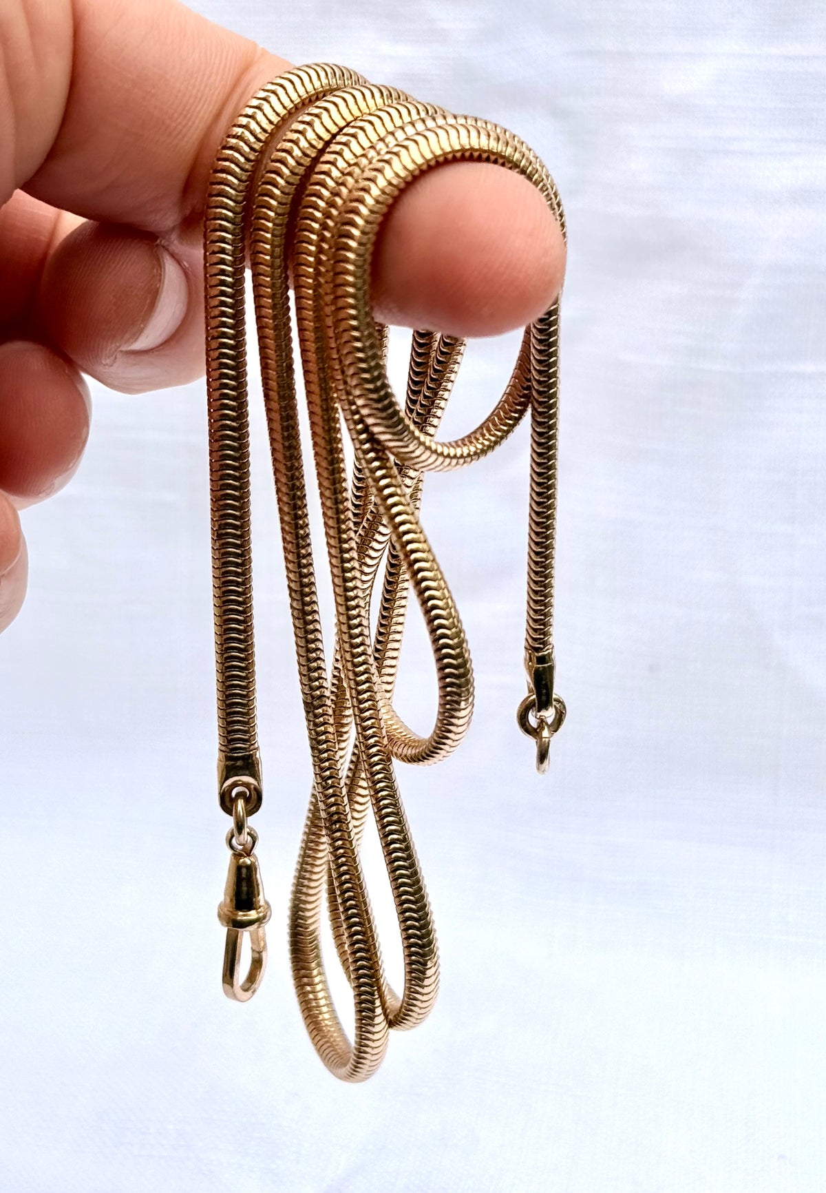 .1960s .1970s Edwardian revival slinky chunky thick gold tone snake chain watch chain fob chain necklace