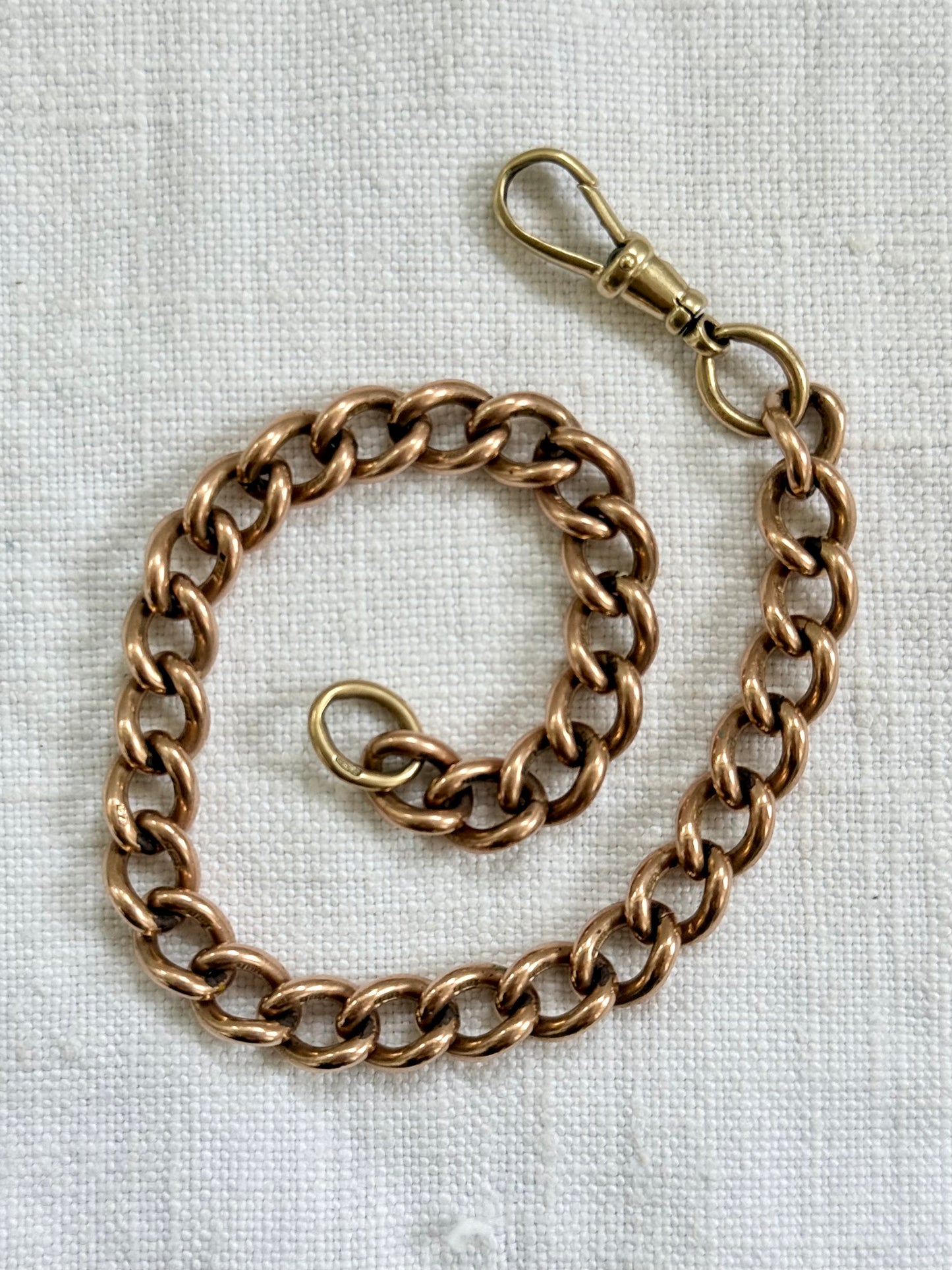 .375 .9ct solid rose gold heirloom English hallmarked 9ct gold fob chain curb chain bracelet extension link