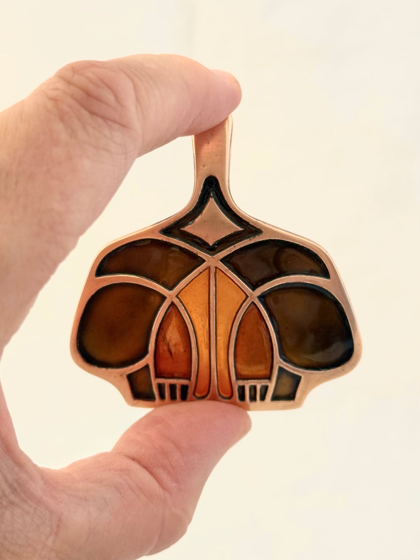 .1960s arts & crafts David Andersen designer rare Unn Tangerud iconic copper enamel minimalist Mid Century Modern Scandinavian large pendant
