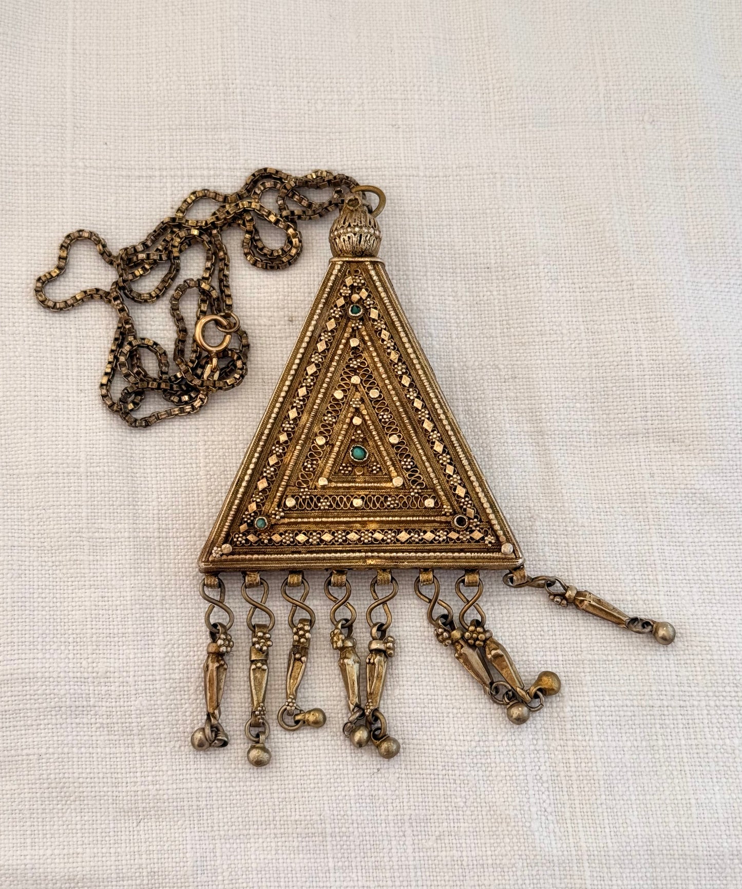 .925 Bezalel Yemenite filigree gilt silver amulet pendant