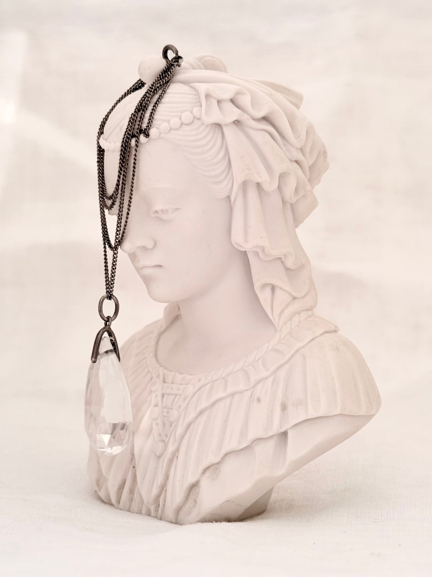 .1900s .1910 Antique Art Deco Rock Crystal Briolette teardrop pendant on Silver chain