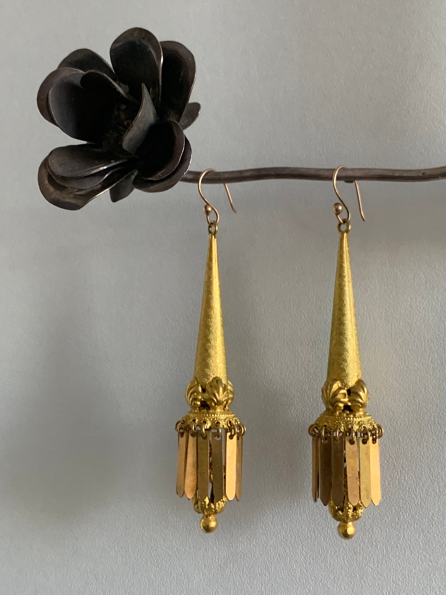 1800s incredibly rare Antique Georgian Pinchbeck 18ct Gold Gilt torpedo day and night earrings