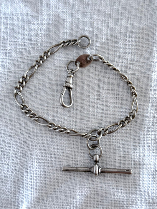 .925 Edwardian revival sterling silver fob chain t-bar toggle chain Italian silver bracelet