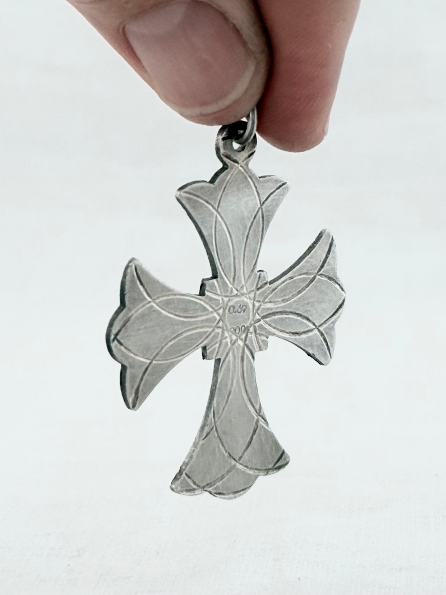 .1970s .950 Patonce Cross quality hand made solid silver modernist vintage large cross religious token pendant.