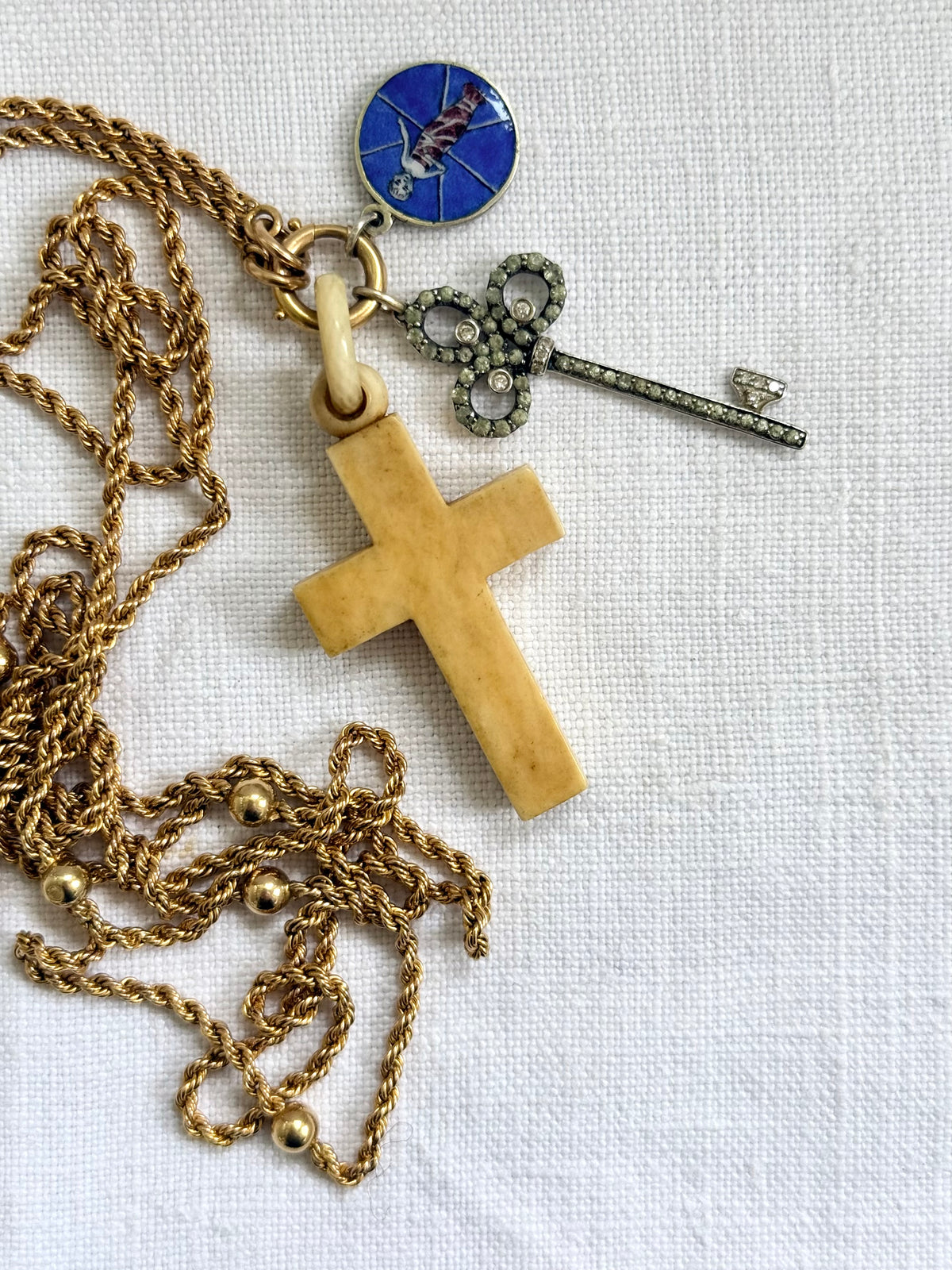 .1880s .1890s antique Victorian pre ban ivory hand carved cross pendant