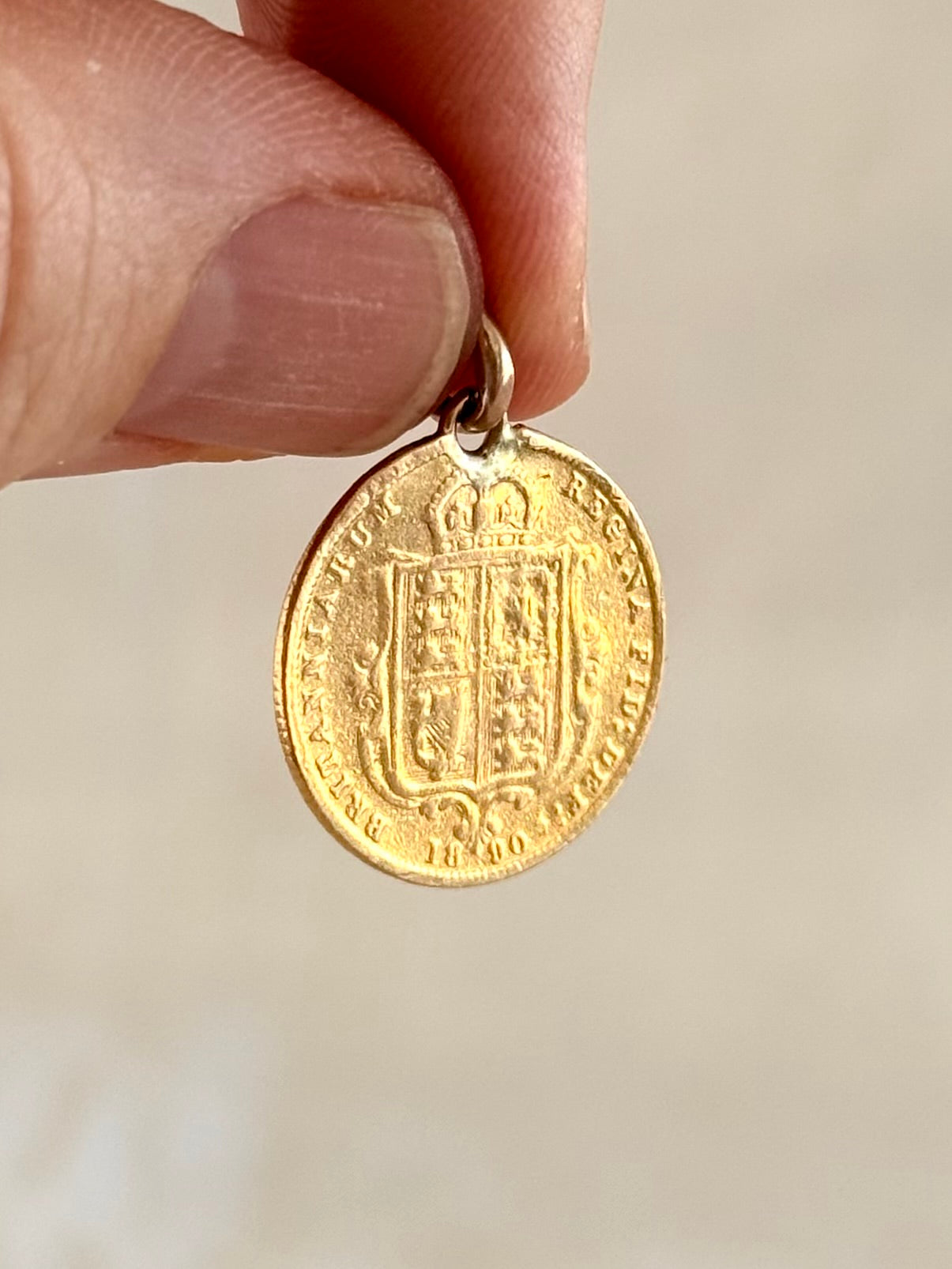 .1890 .22ct gold true antique half sovereign Victorian fine gold coin pendant