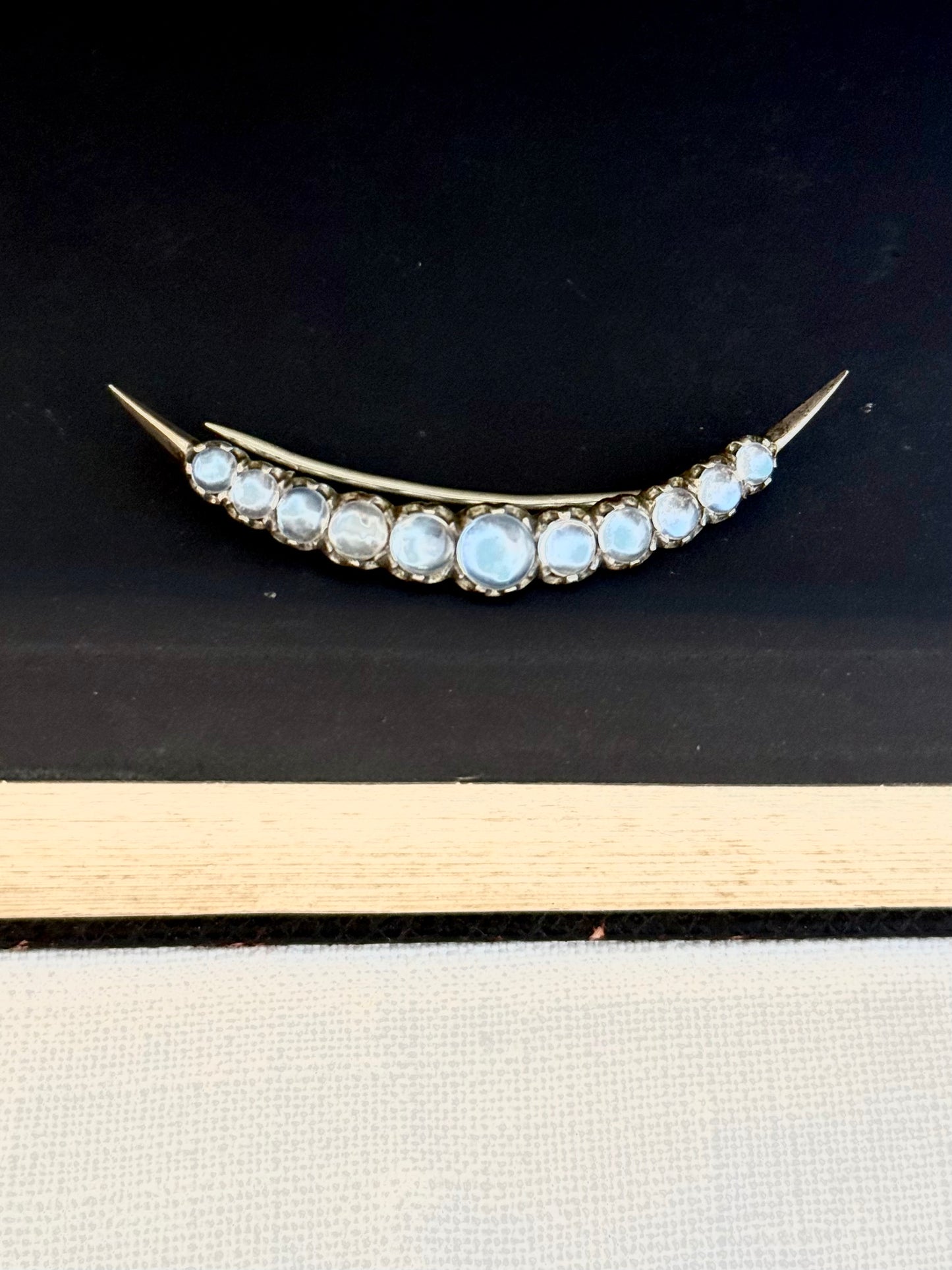 .1880s .1890s .1900s antique beautiful Moonstone half crescent celestial moon collectors brooch