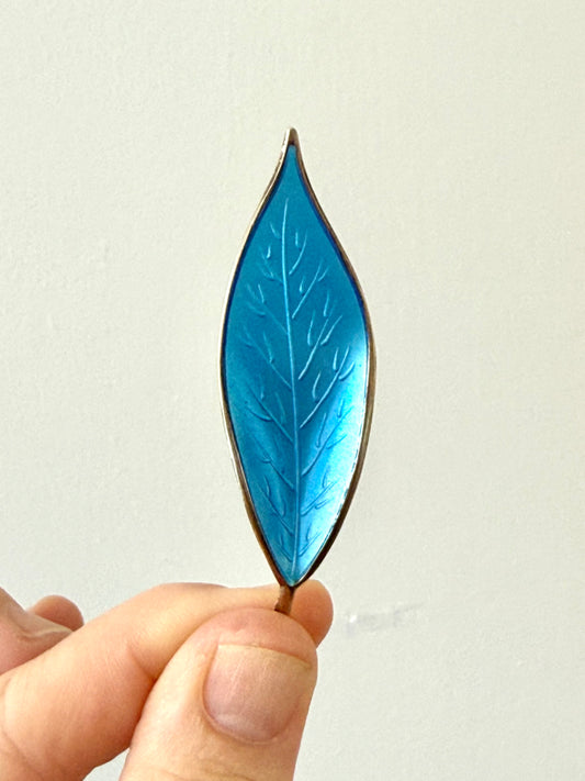 1950s .925 designer David Andersen fine sterling silver designer collectors sky blue enamel leaf brooch
