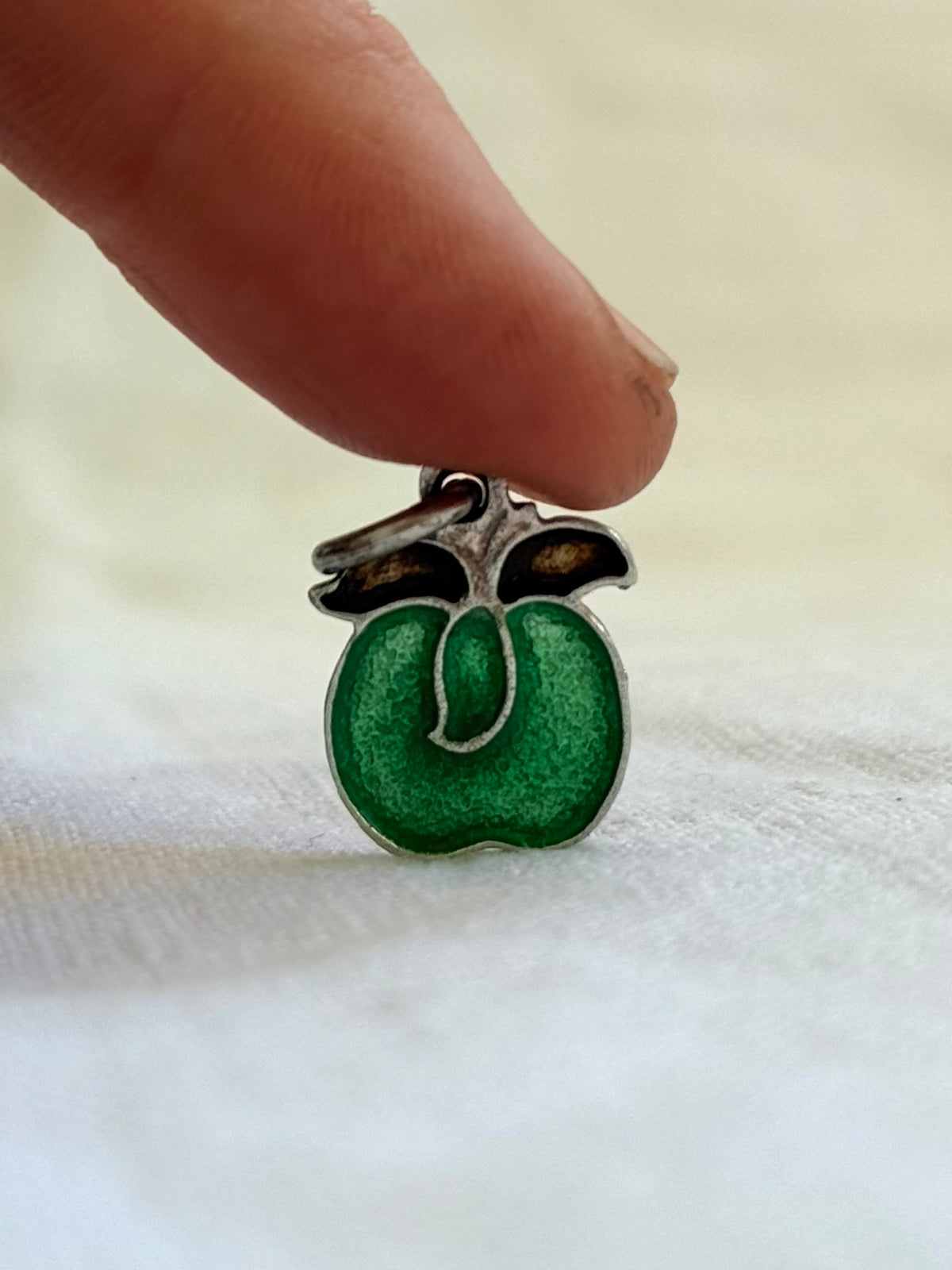 .925 Big Green Apple silver enamel quirky modern large charm pendant