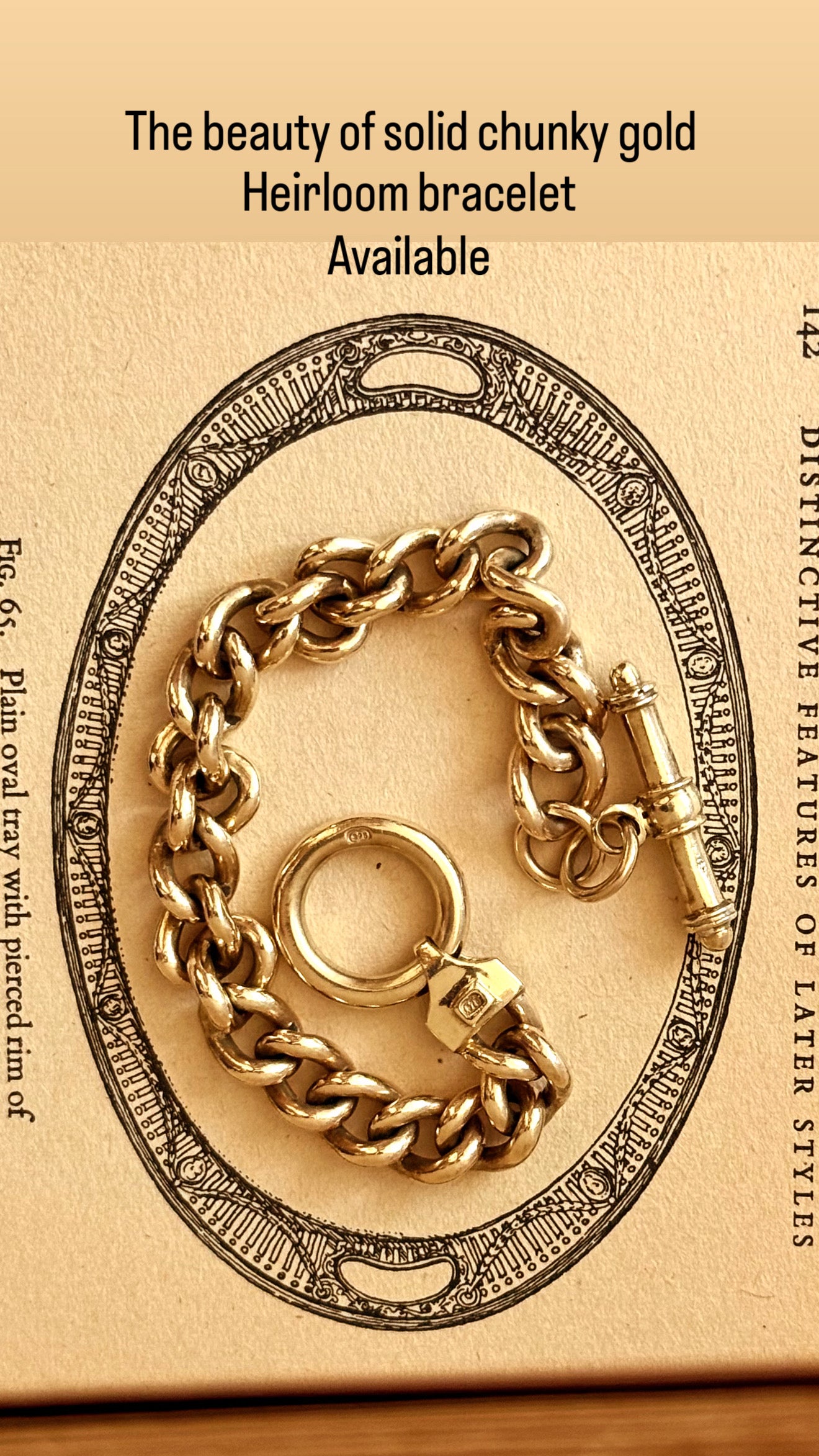 .375 .9ct yellow gold modernist chunky gold solid and heavy gold wide link t-bar toggle chunky fob chain curb bracelet